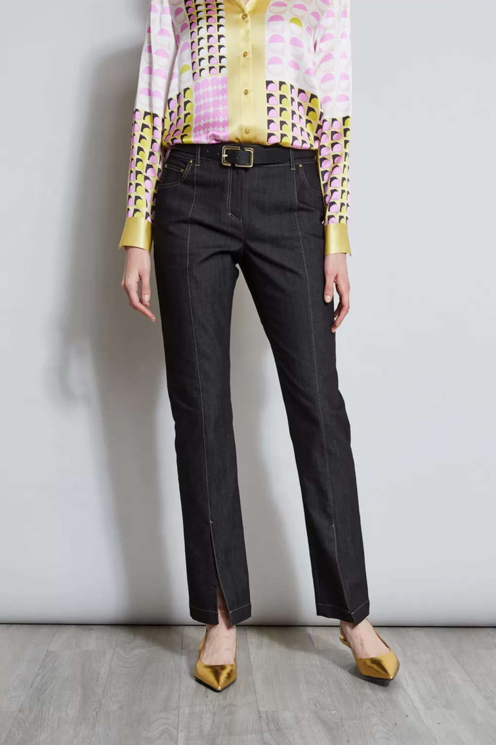 Best Sale Elie Tahari Denim Slit Front Jeans BLACK