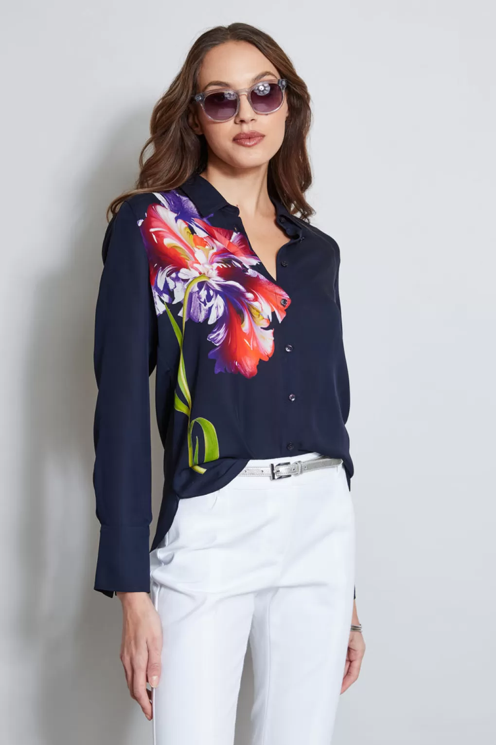 New Elie Tahari Digital Floral Silk Shirt STARGAZER MULTI