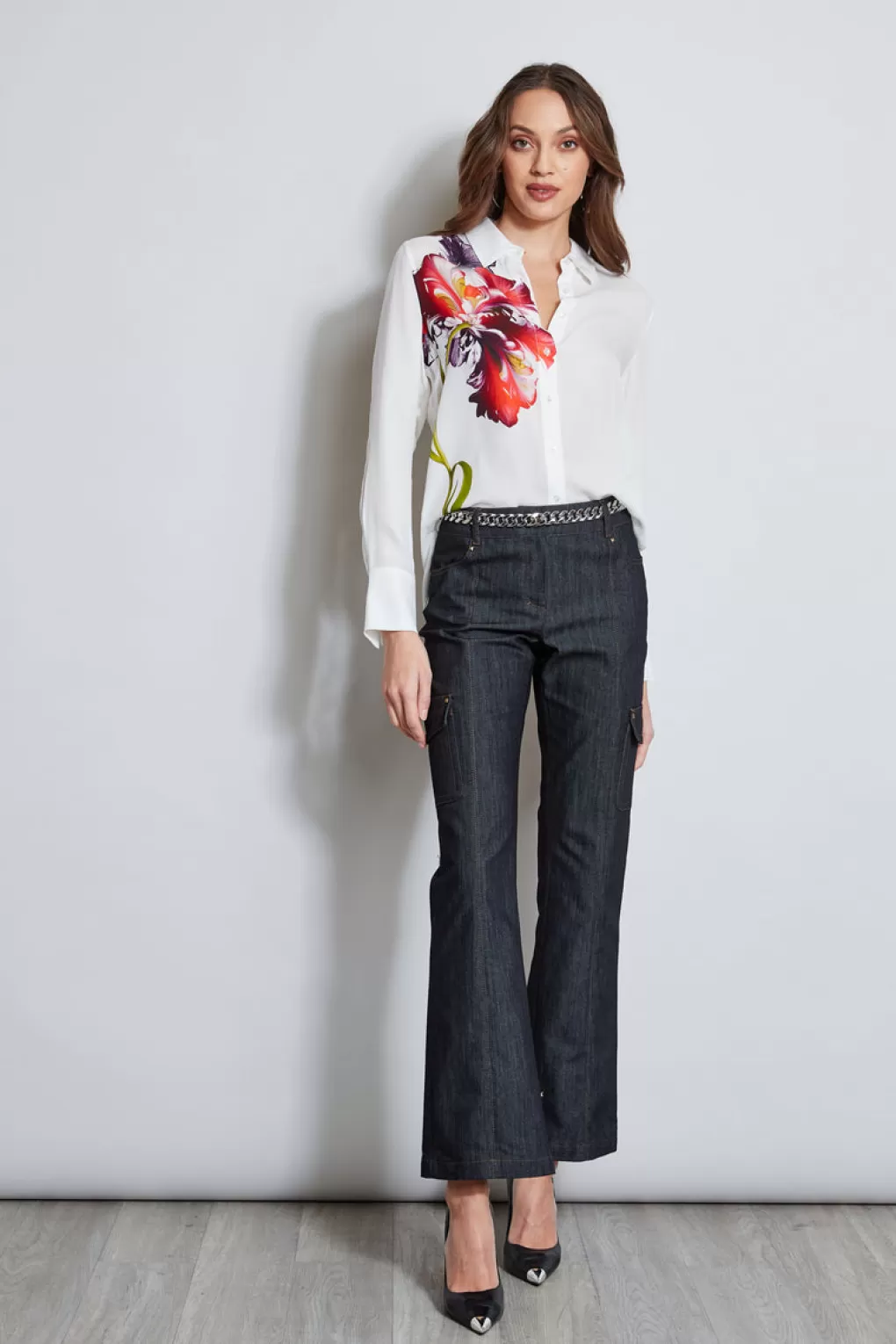 Fashion Elie Tahari Digital Floral Silk Shirt FOAM MULTI