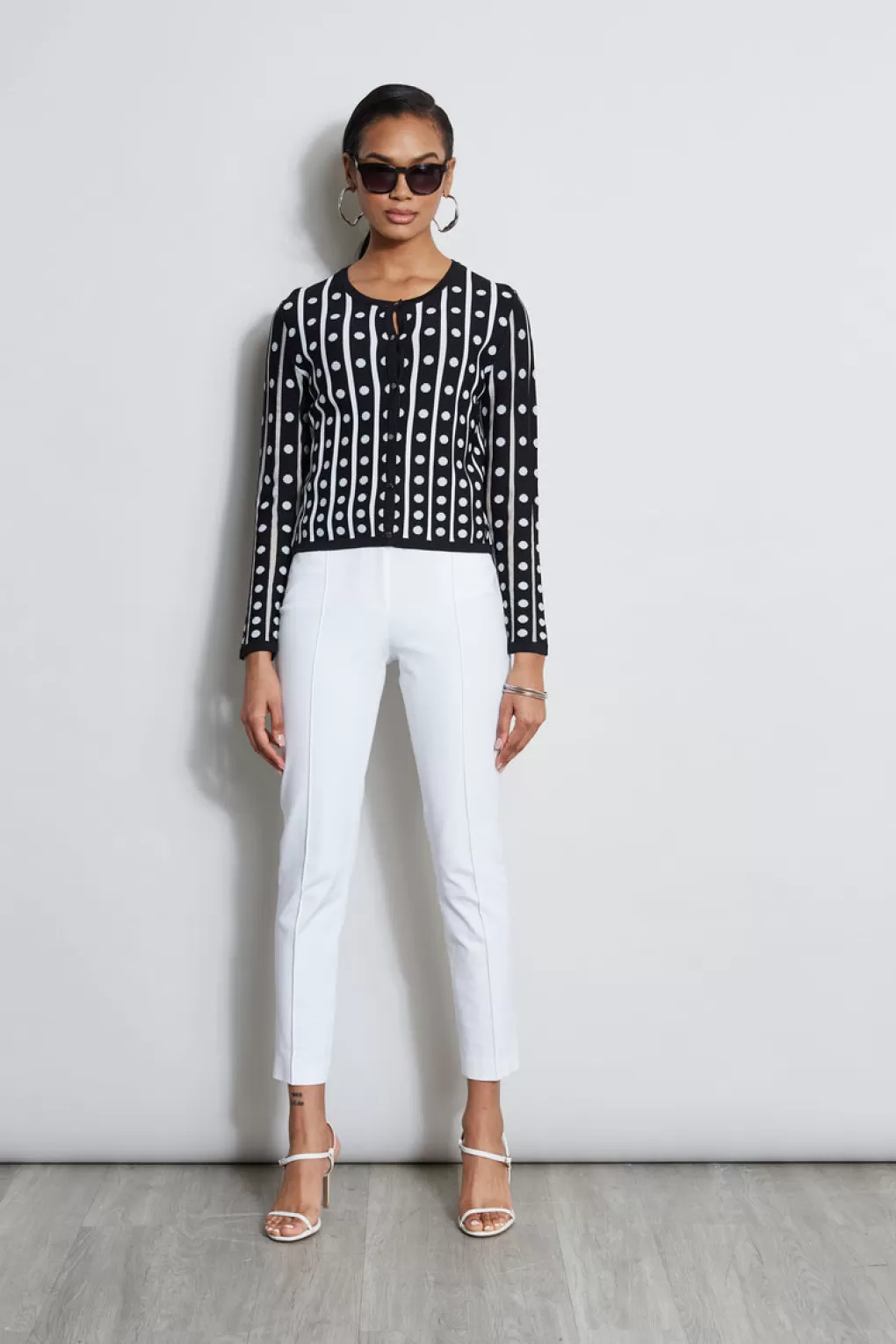 Sale Elie Tahari Dot Stripe Cardigan NOIR/WHITE