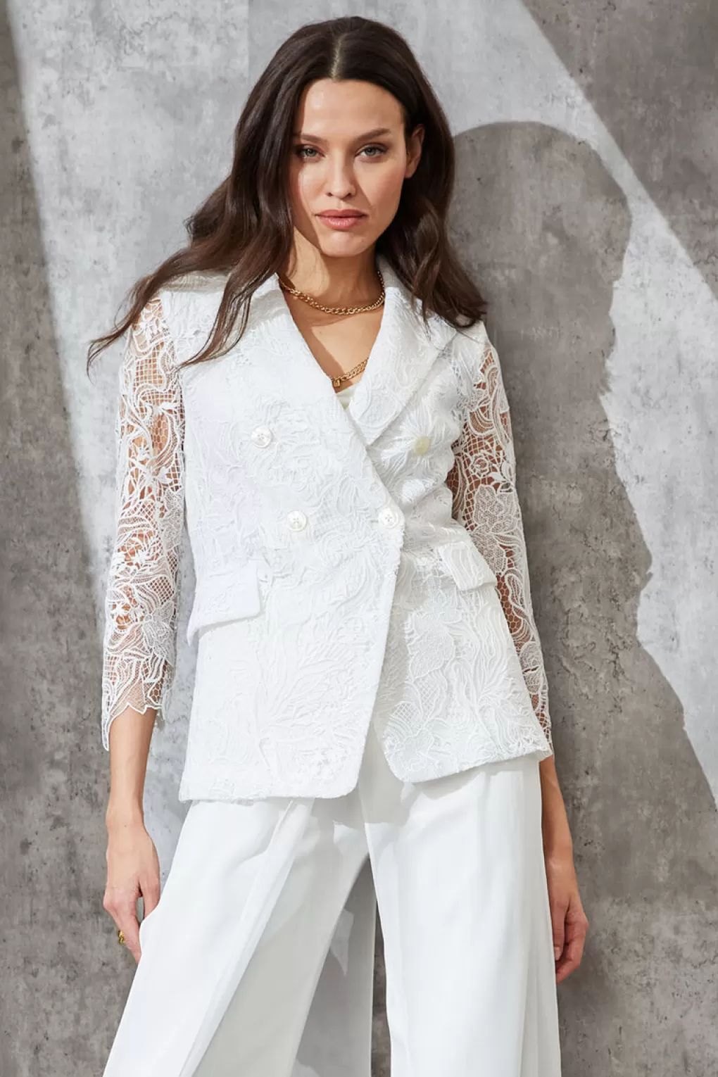 Discount Elie Tahari Double Breasted Lace Blazer FOAM