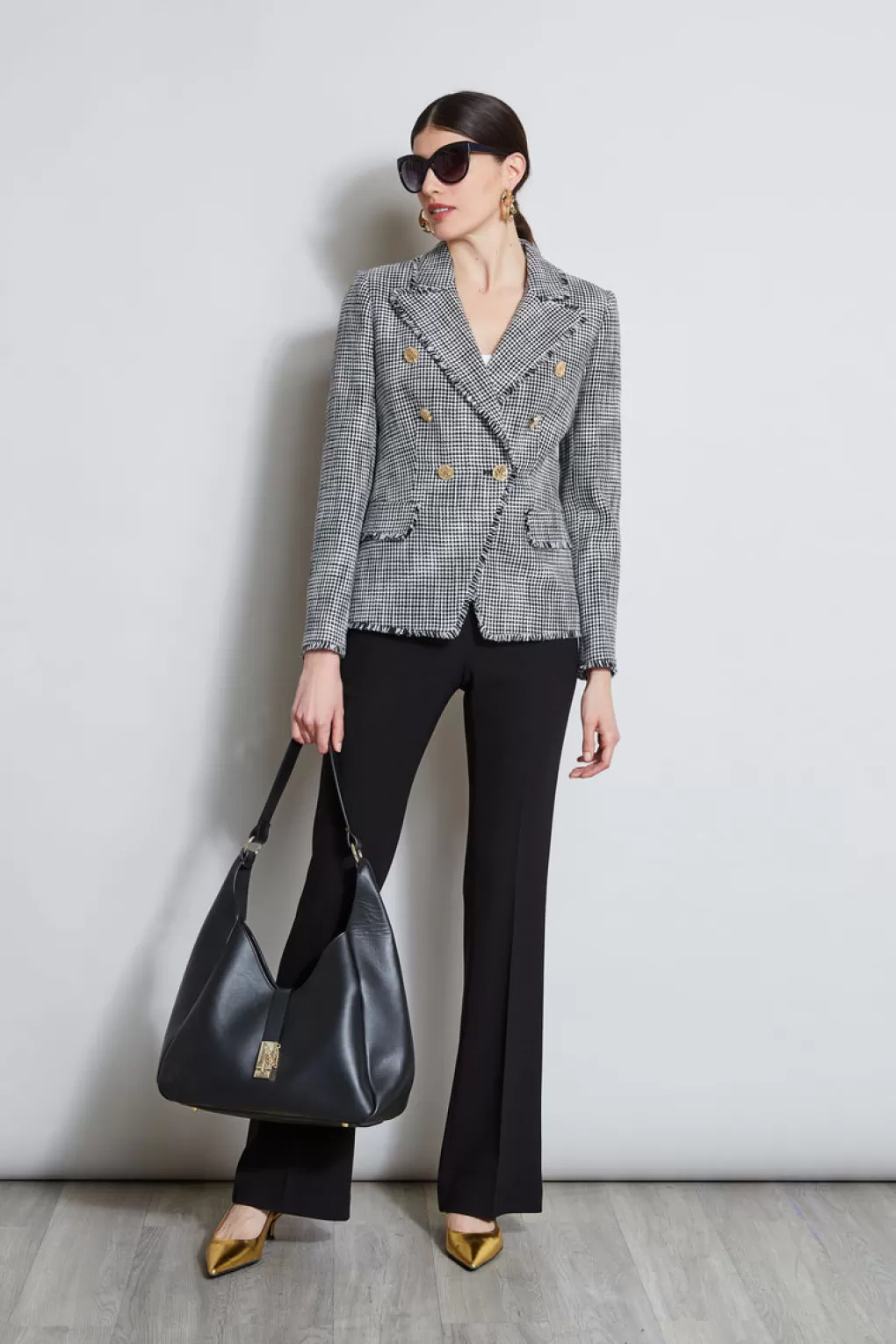 Online Elie Tahari Double Breasted Tweed Blazer BLK/WHT