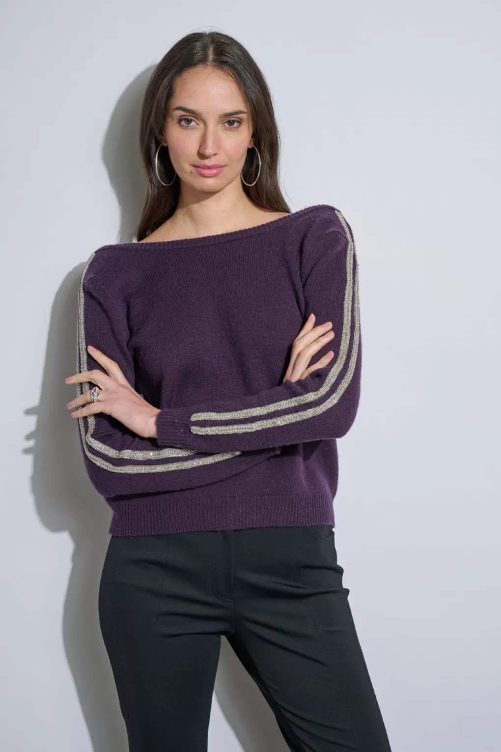 Cheap Elie Tahari Embellished Merino Cashmere Sweater ULTRA PURPLE