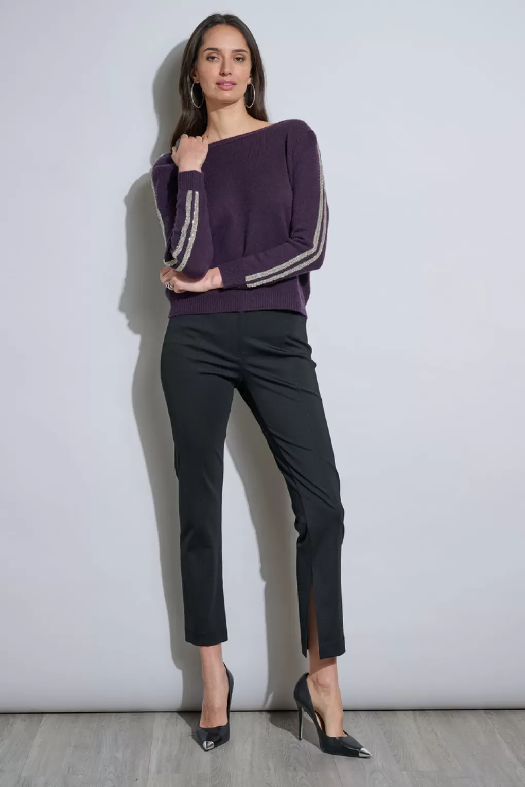 Cheap Elie Tahari Embellished Merino Cashmere Sweater ULTRA PURPLE