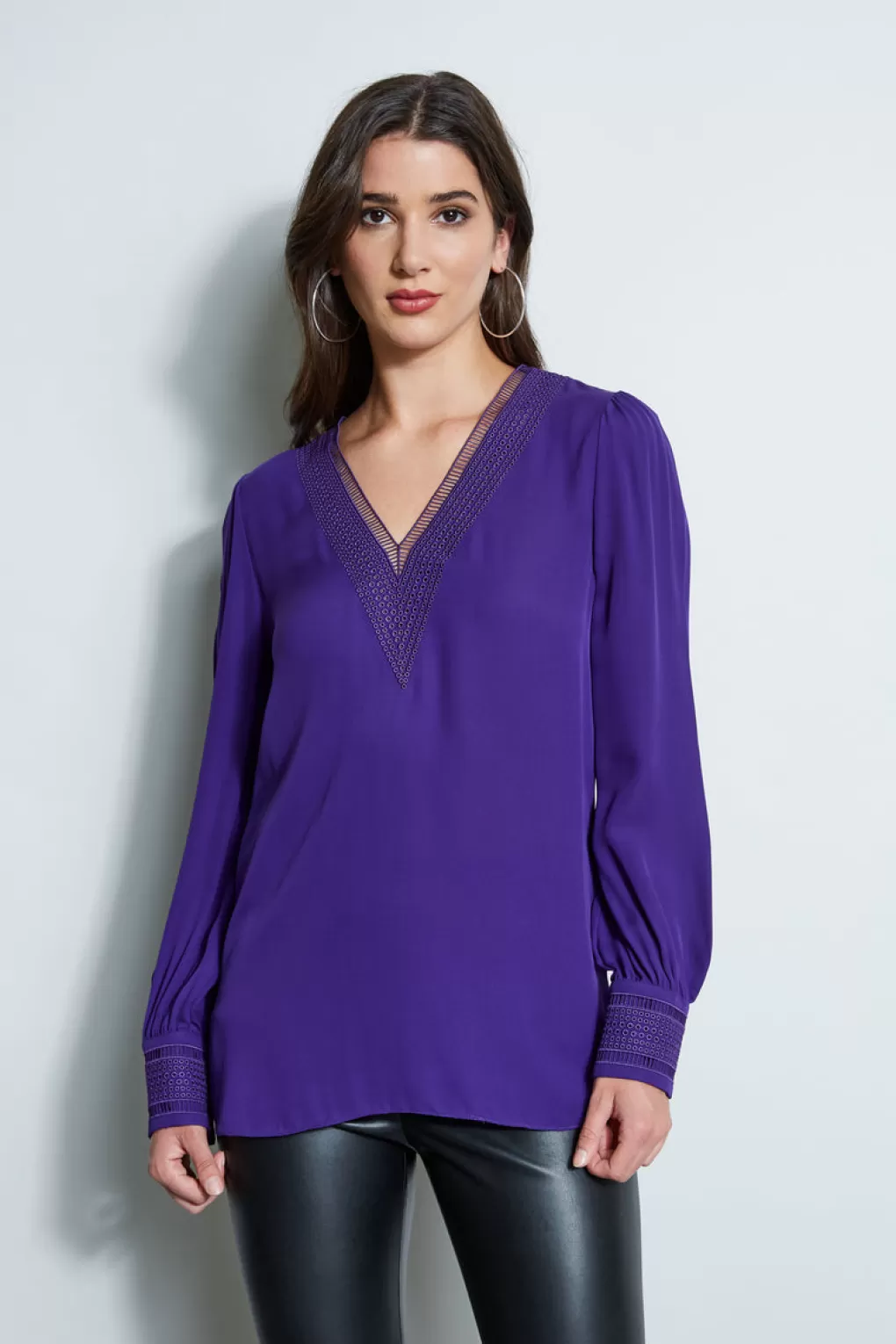 Cheap Elie Tahari Embroidered Silk Shirt WINTER PLUM