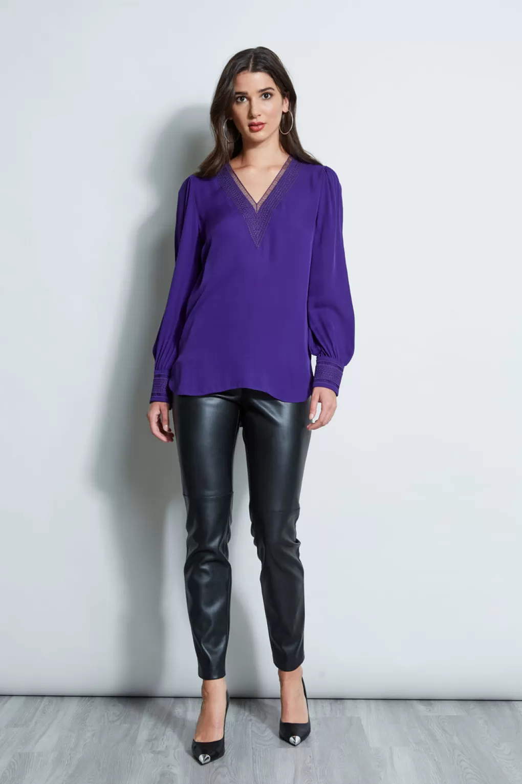 Cheap Elie Tahari Embroidered Silk Shirt WINTER PLUM