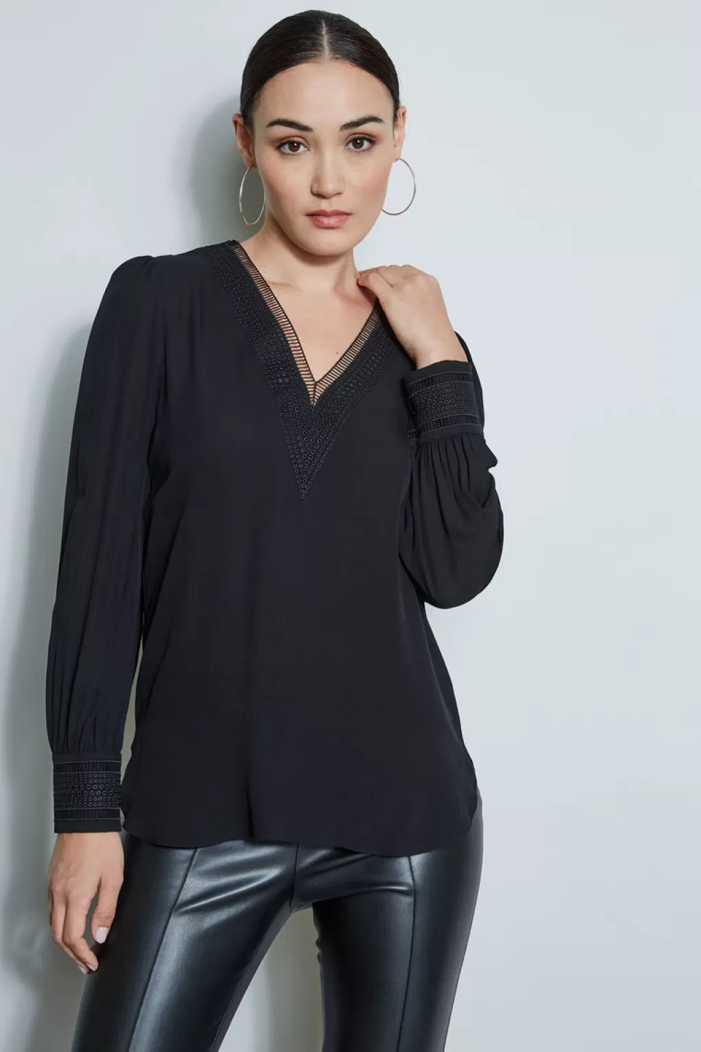 Cheap Elie Tahari Embroidered Silk Shirt BLACK