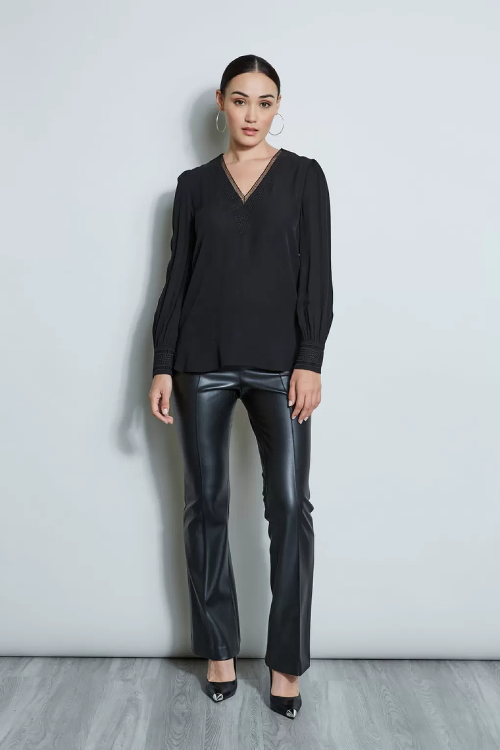 Cheap Elie Tahari Embroidered Silk Shirt BLACK