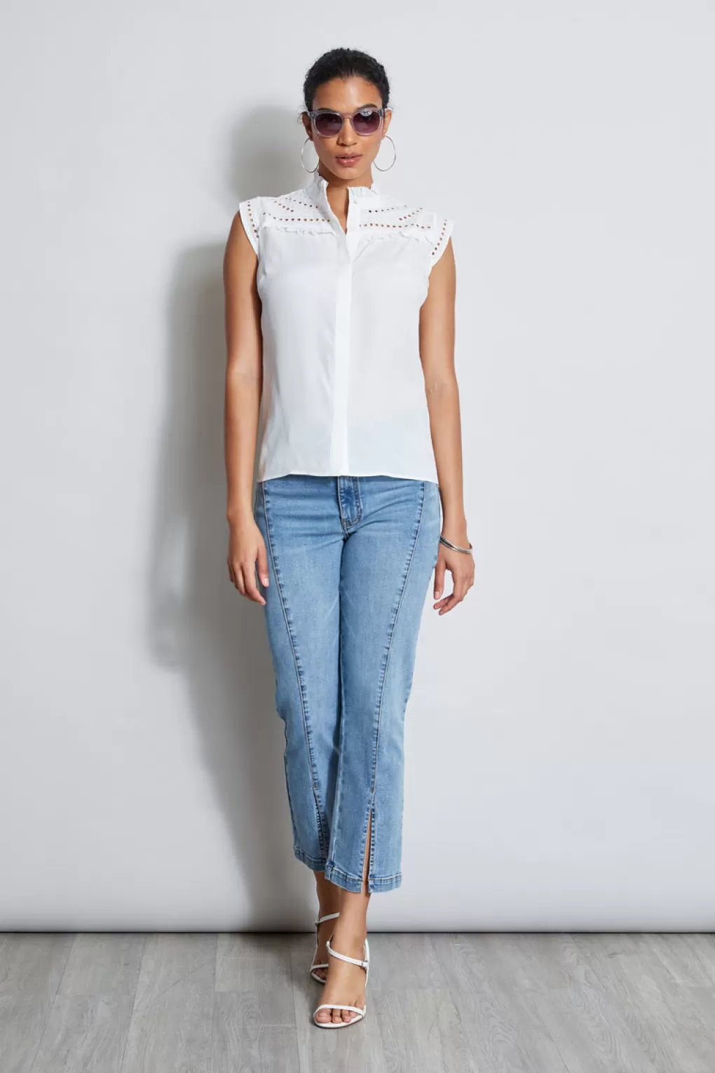 Online Elie Tahari Embroidered Sleeveless Shirt Sky White