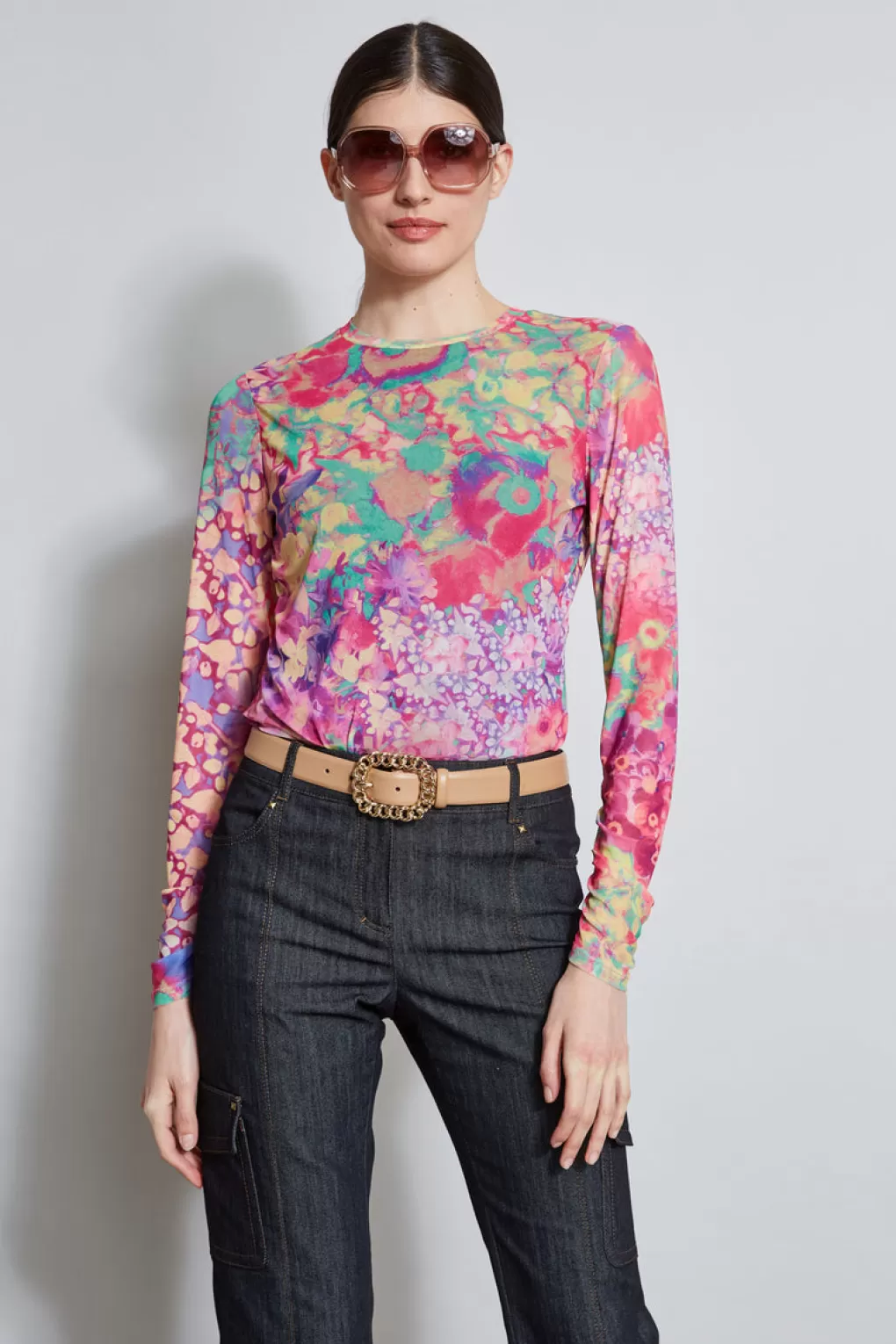 New Elie Tahari Field Floral Mesh Knit MULTI