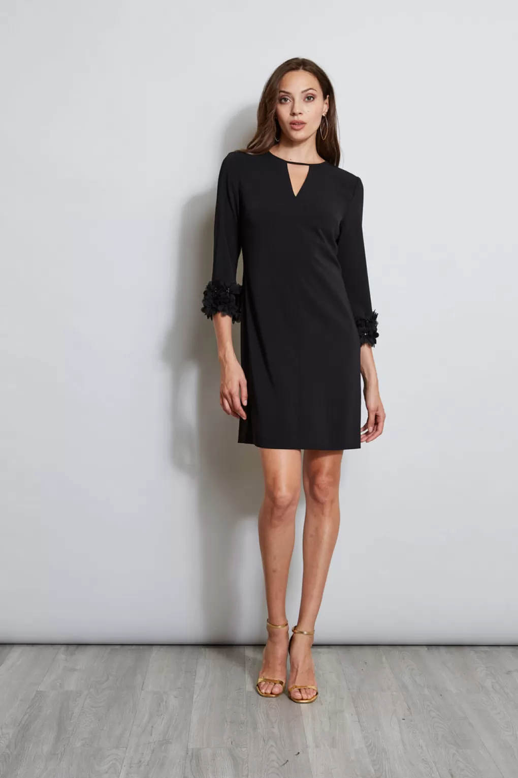 Flash Sale Elie Tahari Flower Applique Sleeve Dress BLACK