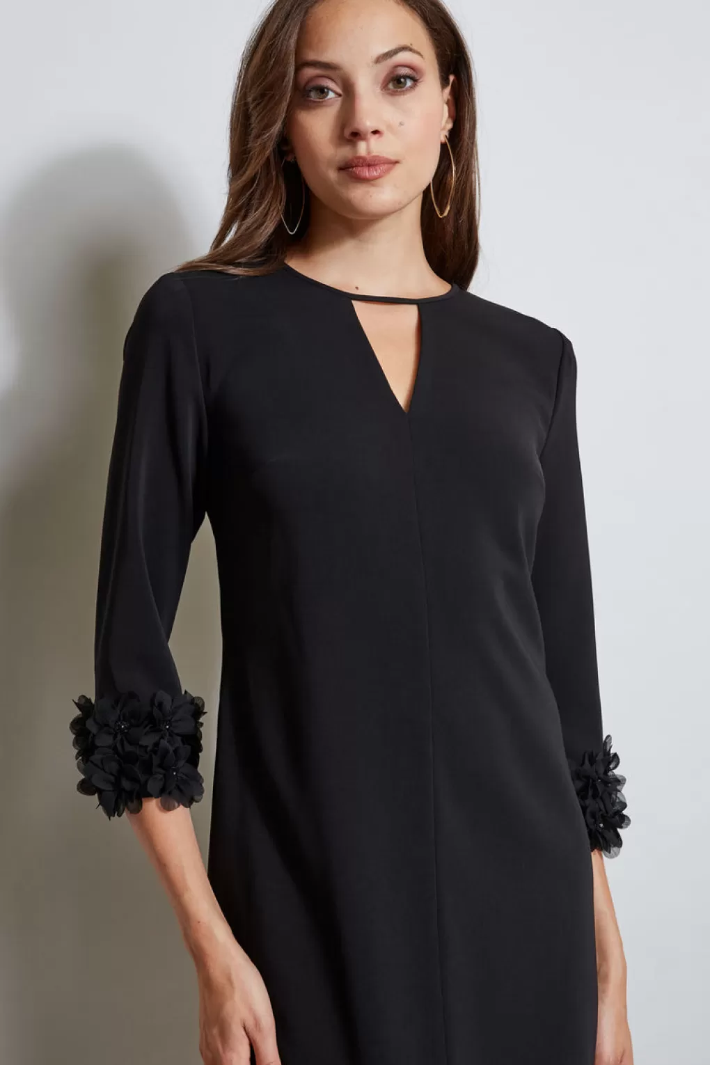 Flash Sale Elie Tahari Flower Applique Sleeve Dress BLACK