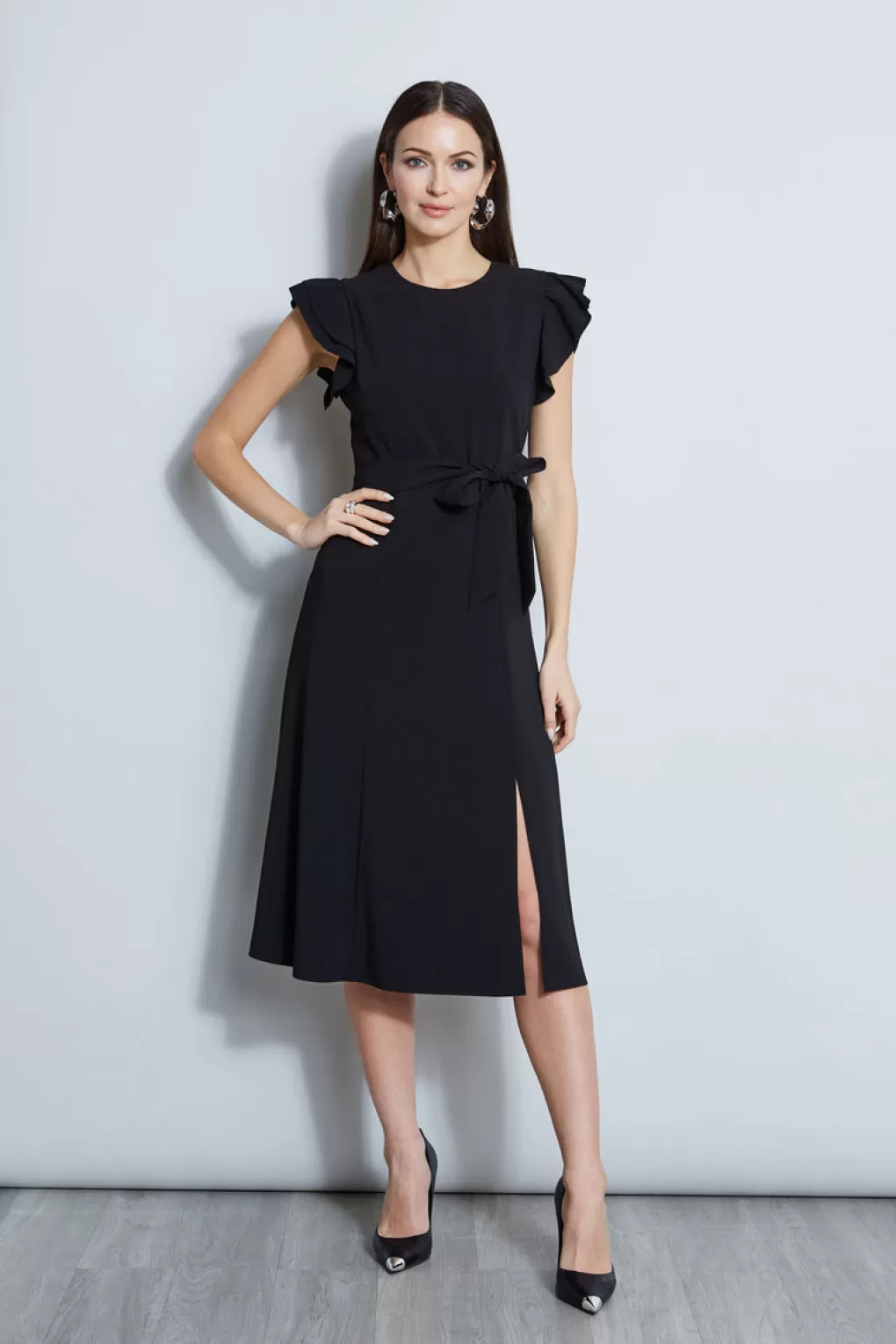 Hot Elie Tahari Flutter Sleeve Midi Dress BLACK