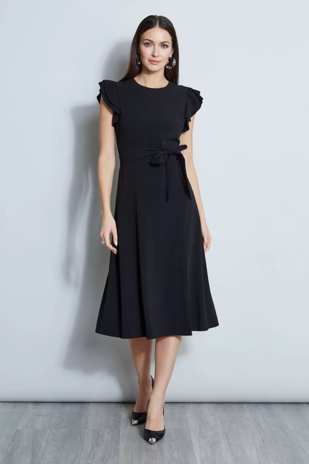 Hot Elie Tahari Flutter Sleeve Midi Dress BLACK