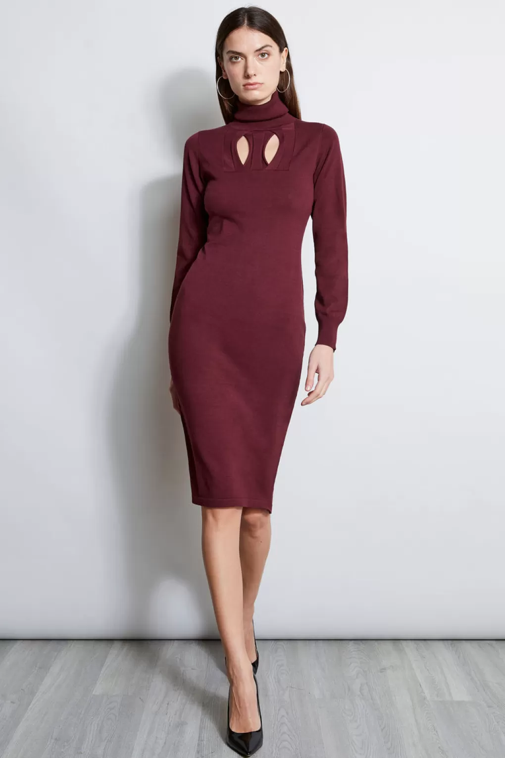 Best Sale Elie Tahari Geometric Keyhole Dress MERLOT