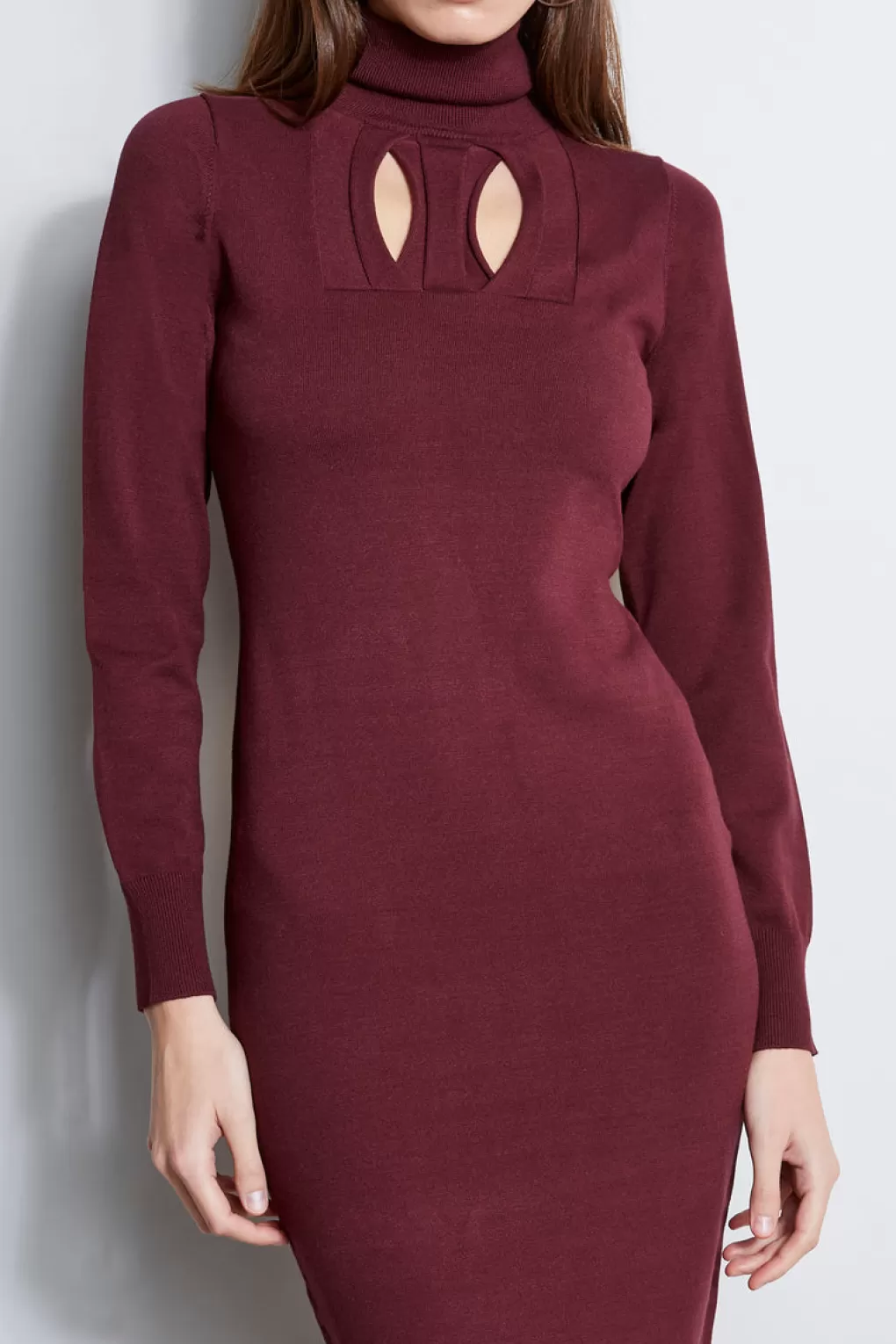 Best Sale Elie Tahari Geometric Keyhole Dress MERLOT