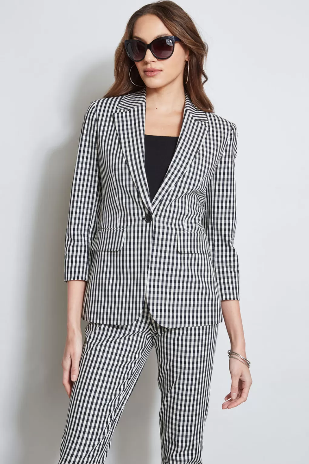 Cheap Elie Tahari Gingham Blazer BLACK-WHITE