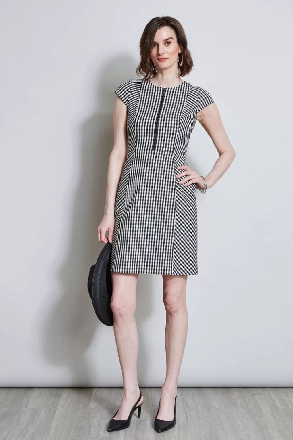 Shop Elie Tahari Gingham Fit & Flare Dress BLACK-WHITE