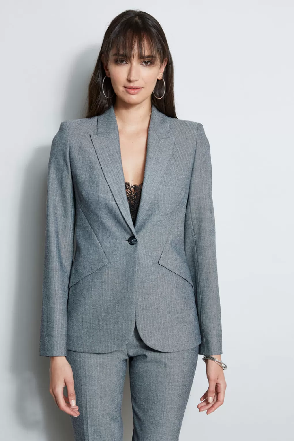 Outlet Elie Tahari Herringbone Panel Blazer MULTI