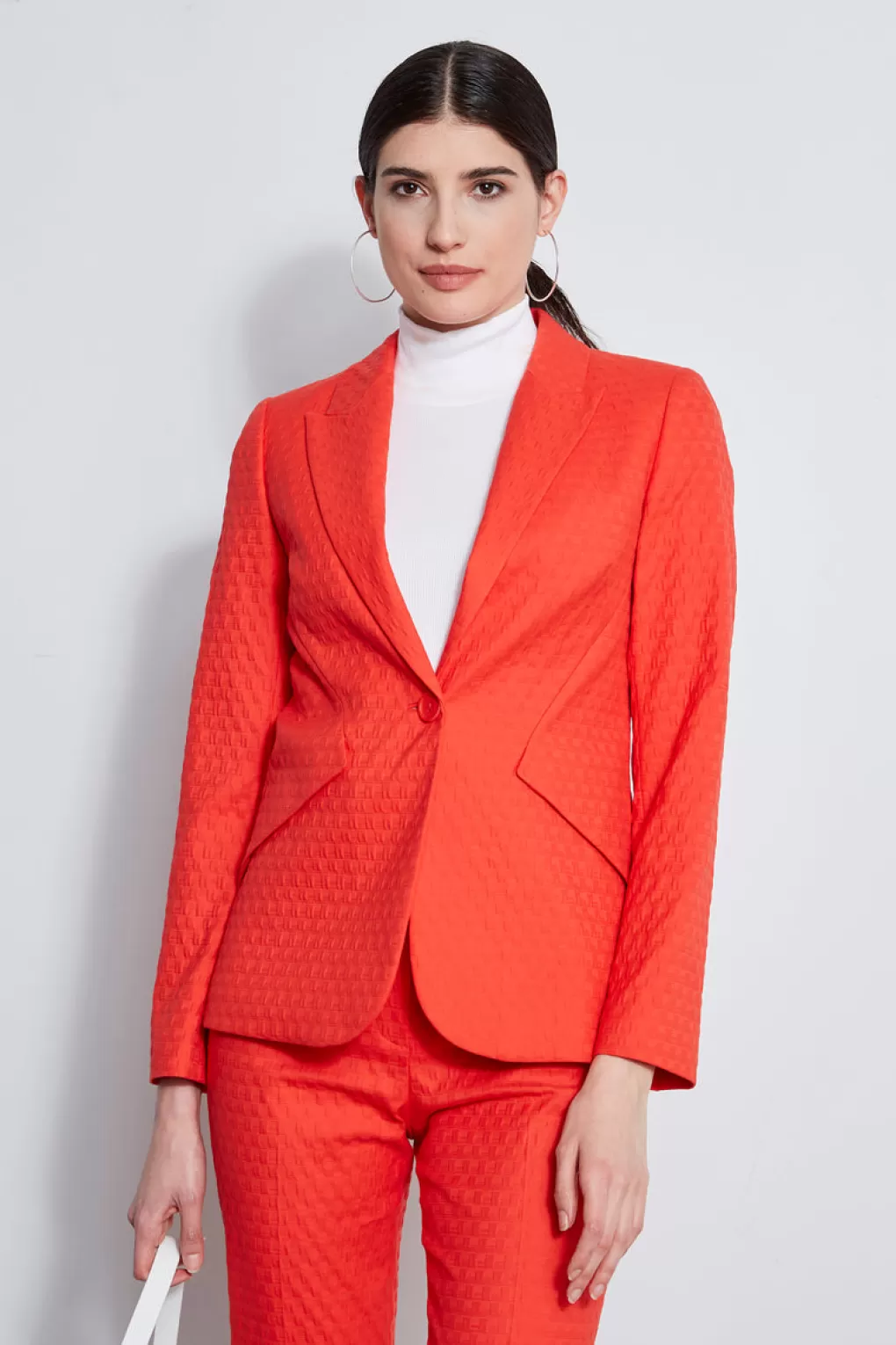 Sale Elie Tahari Jacquard Stretch Panel Blazer TOMATO