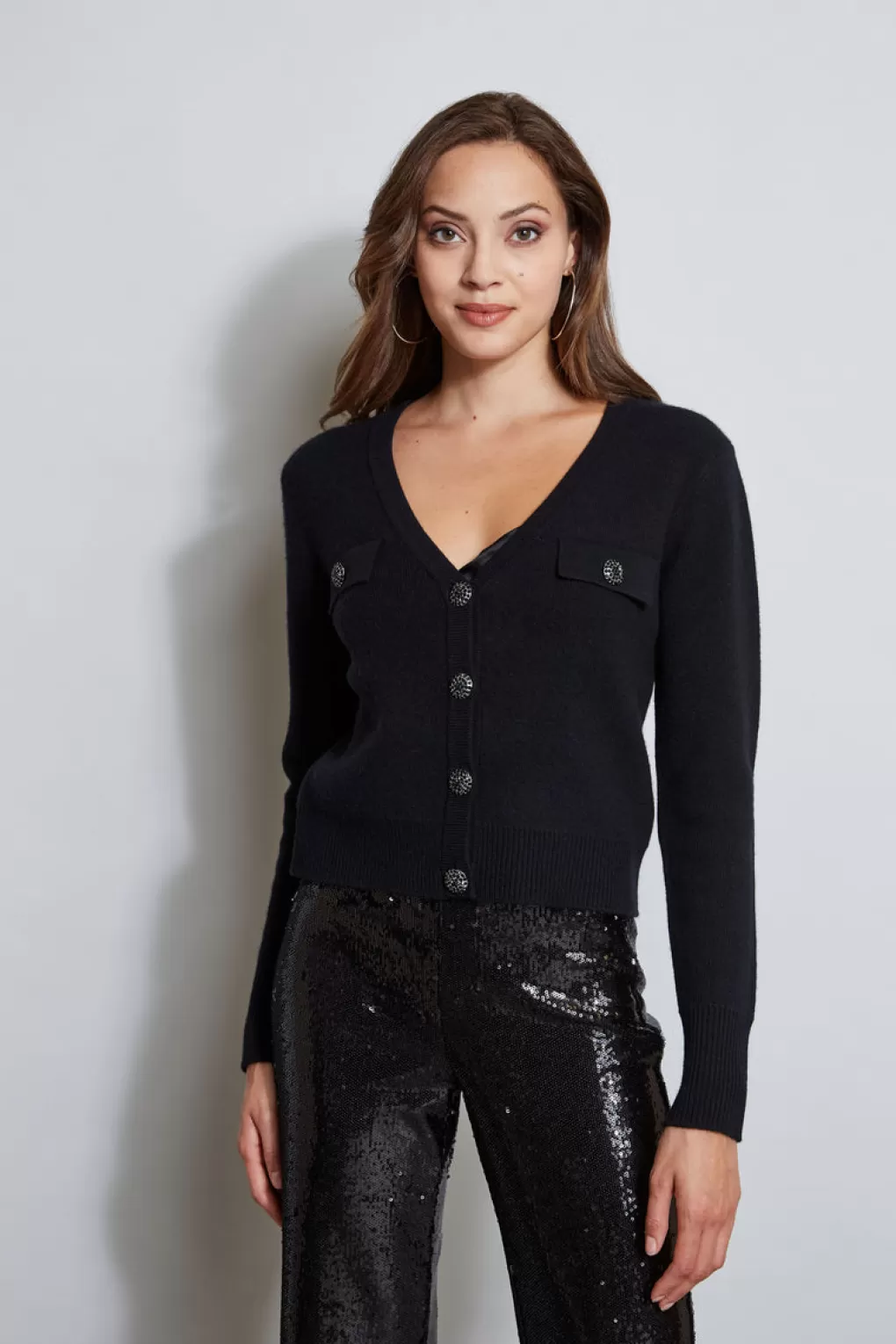 Cheap Elie Tahari Jewel Button Cardigan BLACK