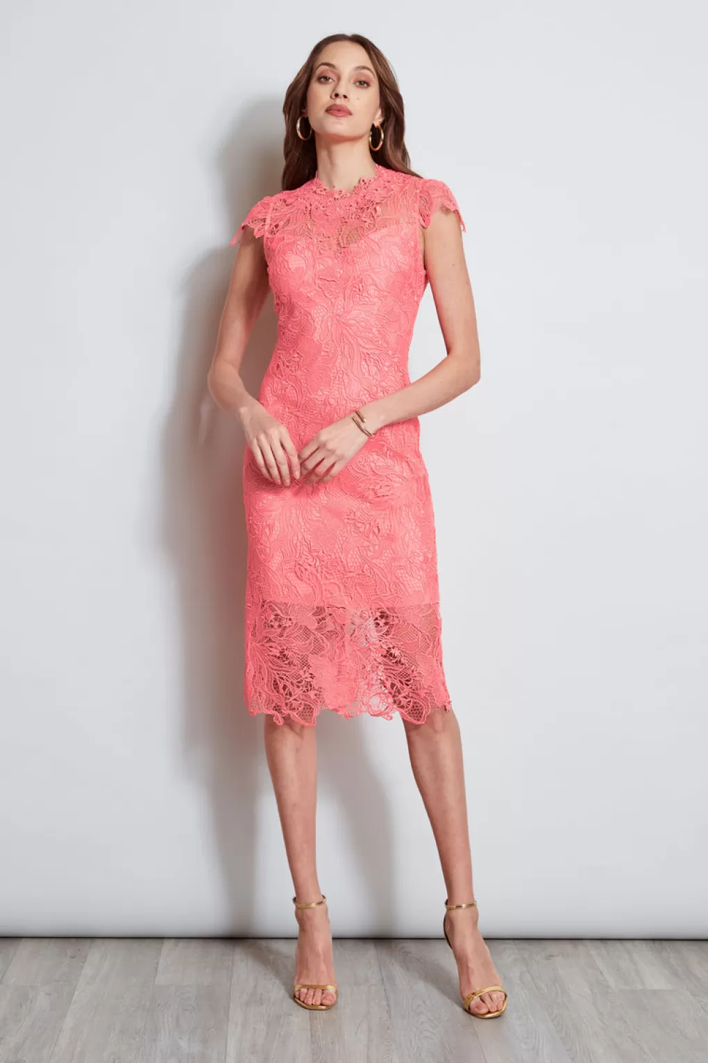 Best Sale Elie Tahari Lace Applique Midi Dress PETAL