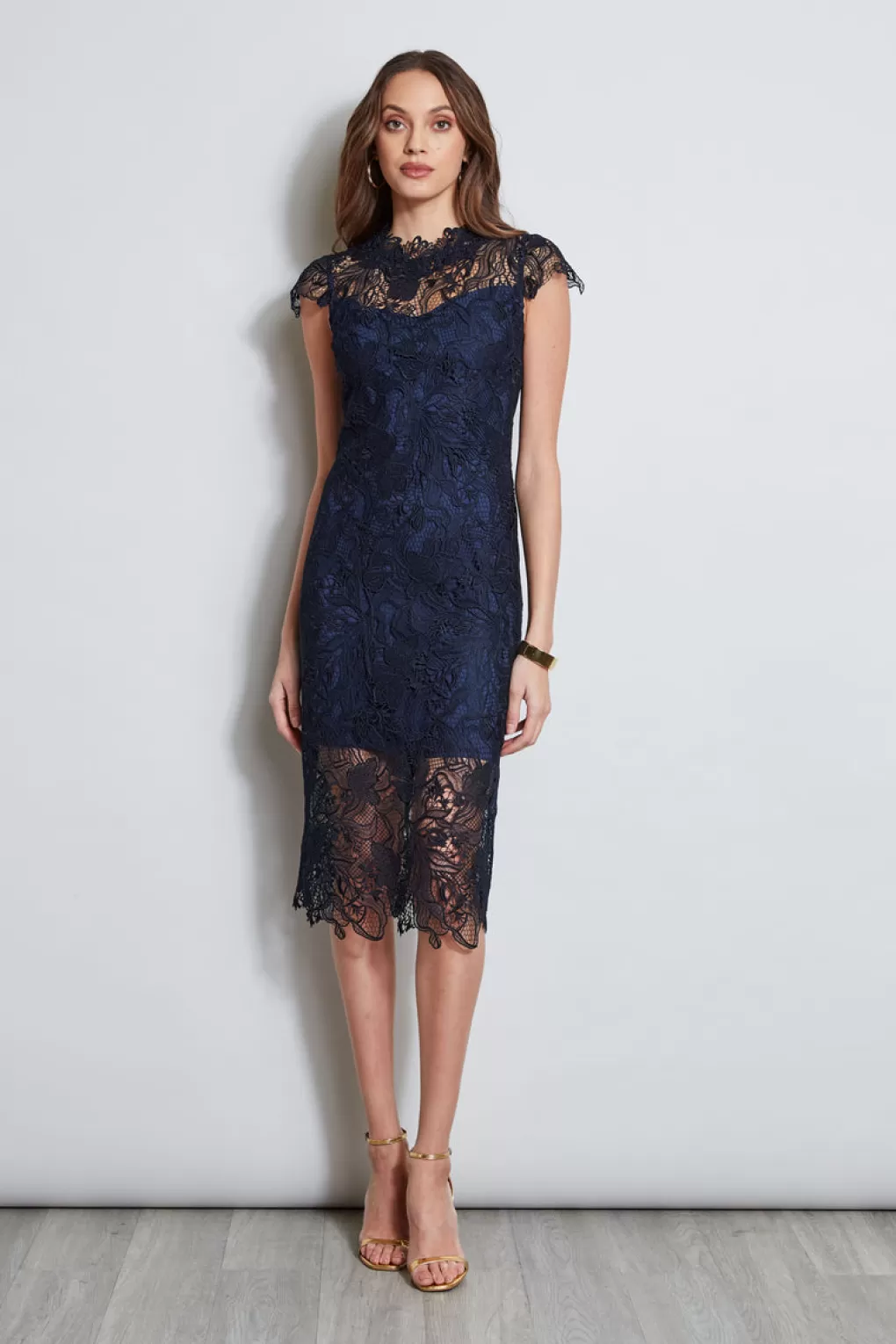 New Elie Tahari Lace Applique Midi Dress STARGAZER