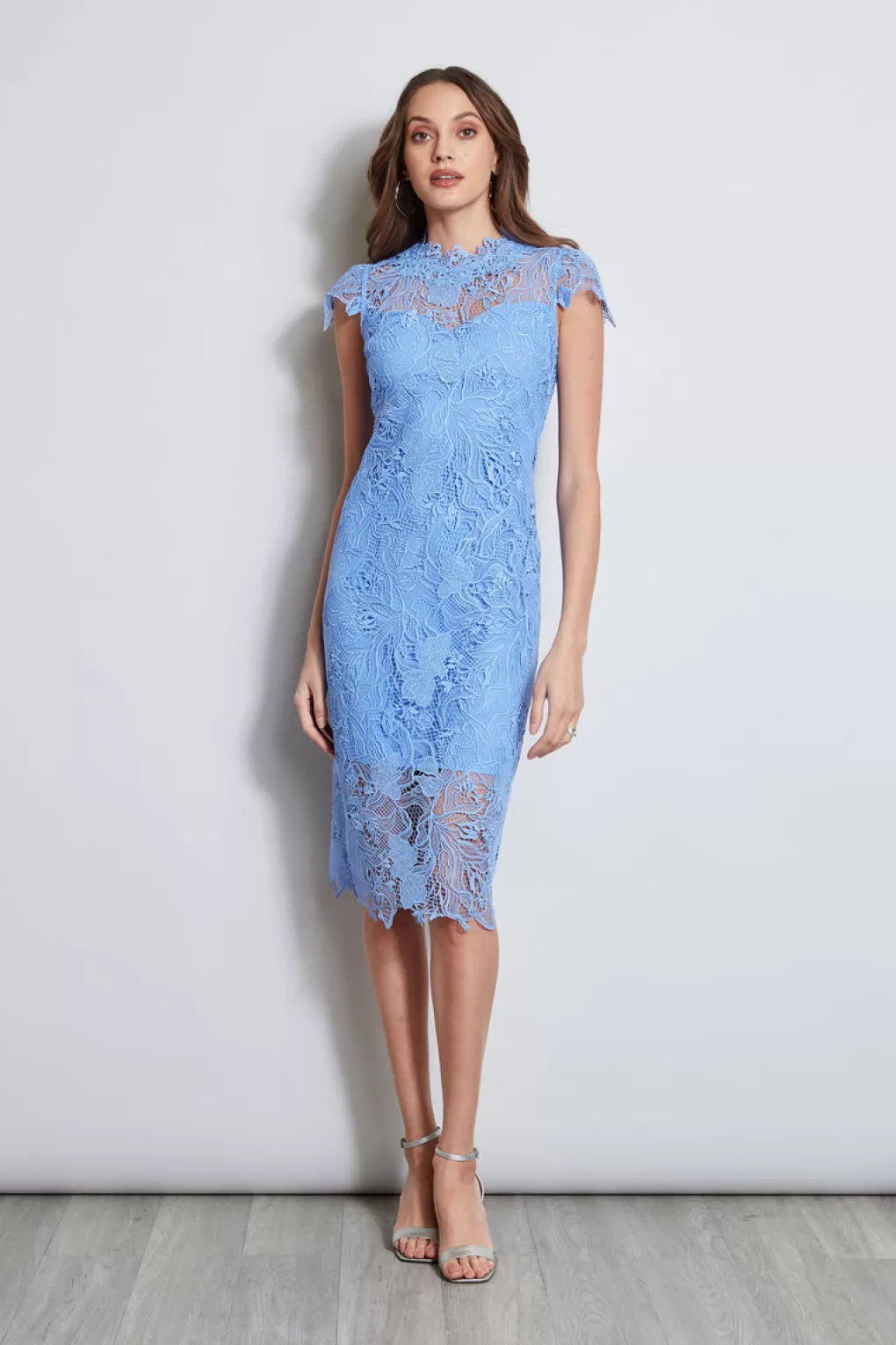 Cheap Elie Tahari Lace Applique Midi Dress HORIZON BLUE