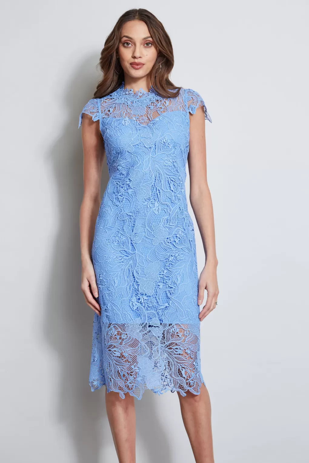 Cheap Elie Tahari Lace Applique Midi Dress HORIZON BLUE