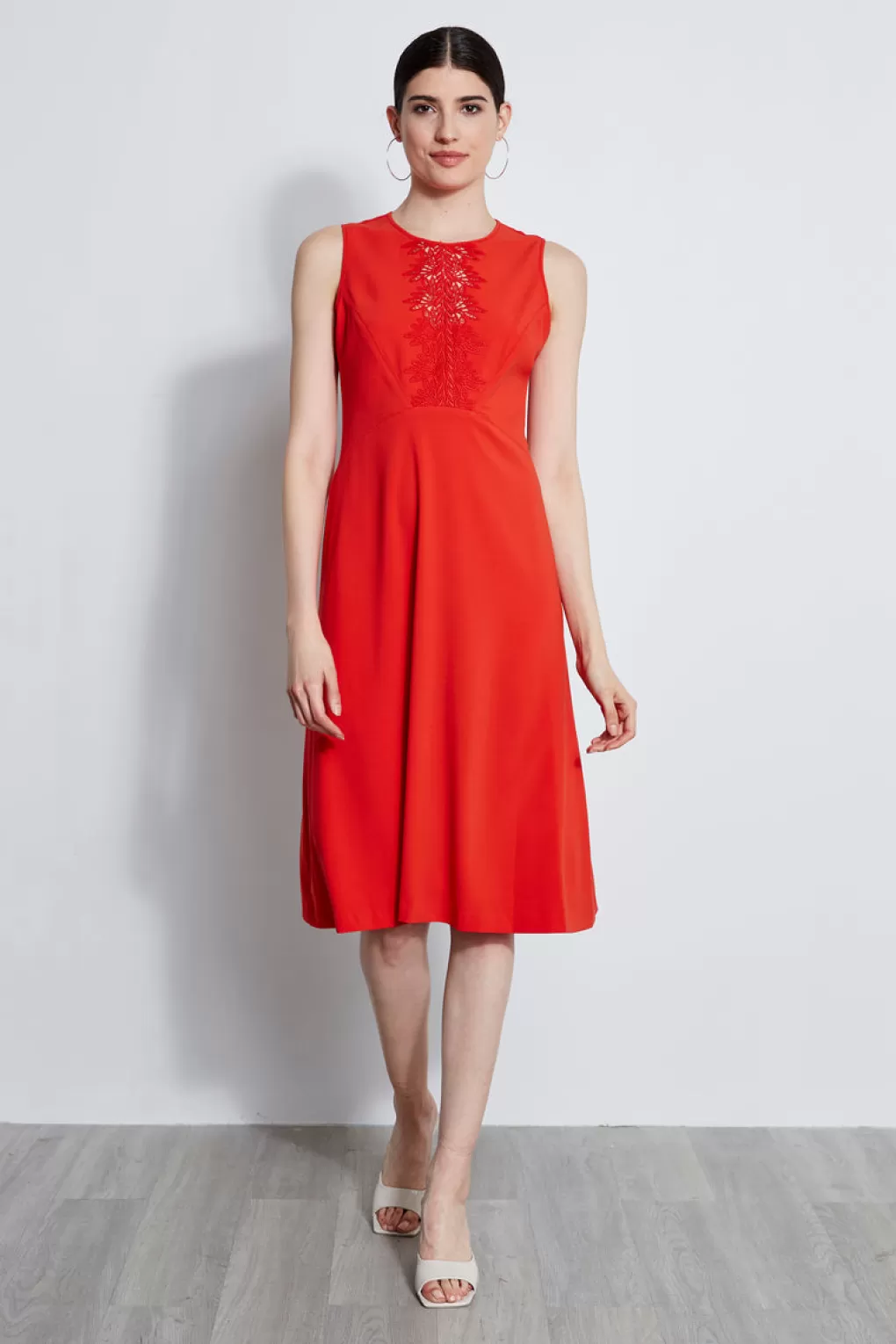 Sale Elie Tahari Lace Applique Midi Dress AGAVE