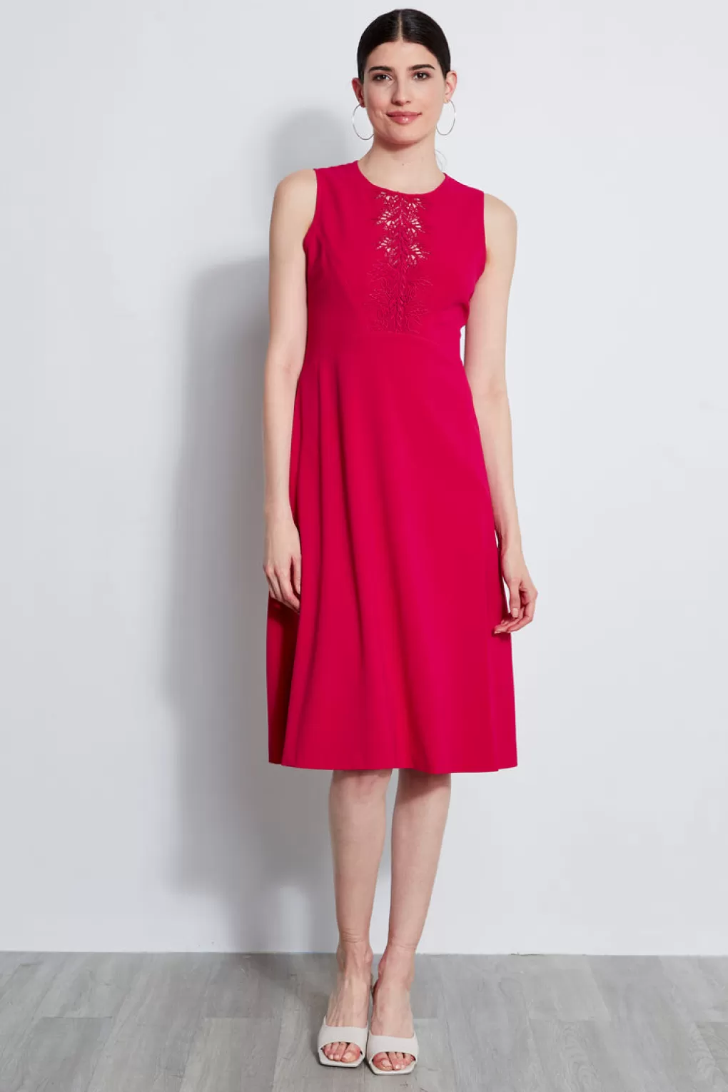 Sale Elie Tahari Lace Applique Midi Dress CYCLAMEN