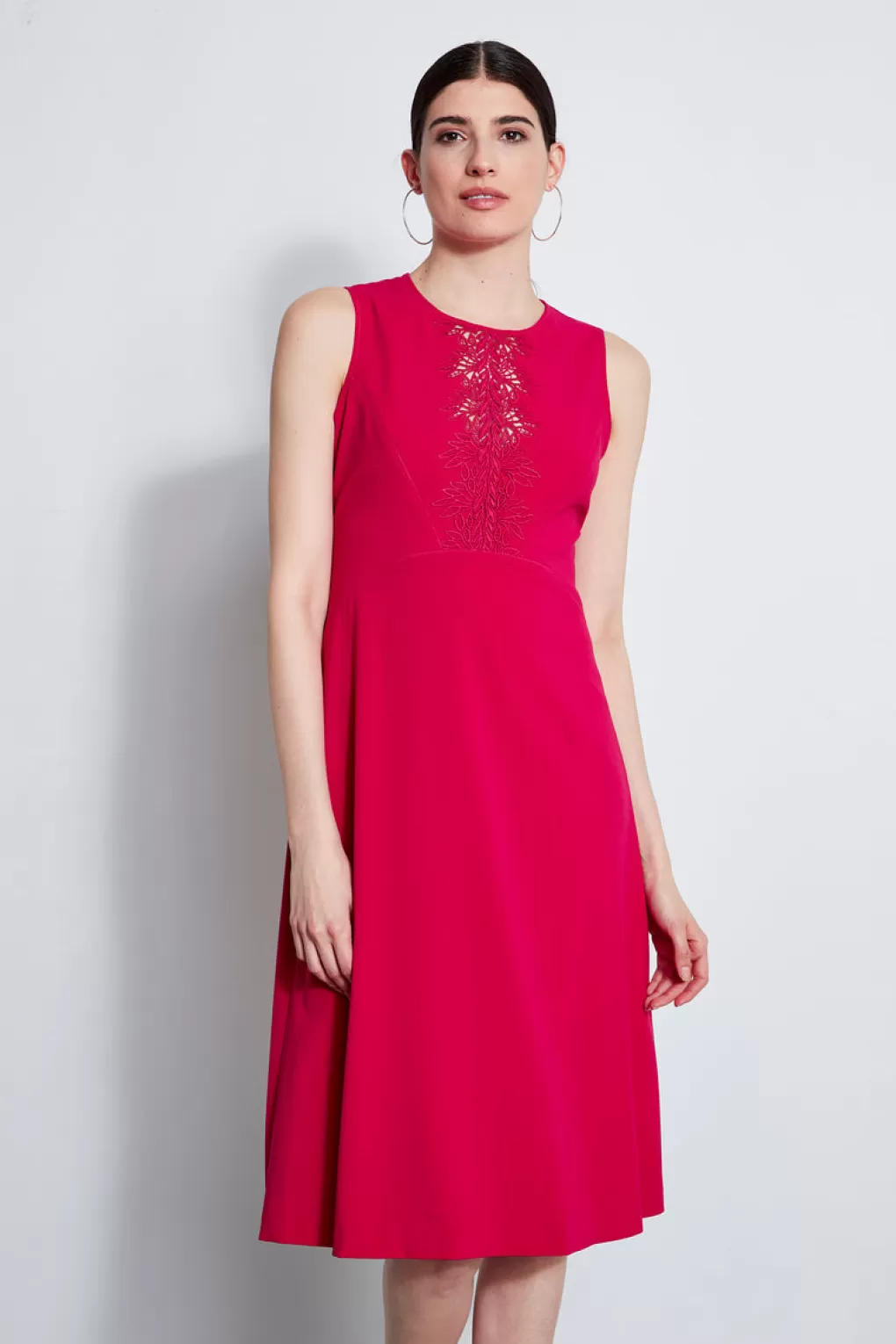 Sale Elie Tahari Lace Applique Midi Dress CYCLAMEN