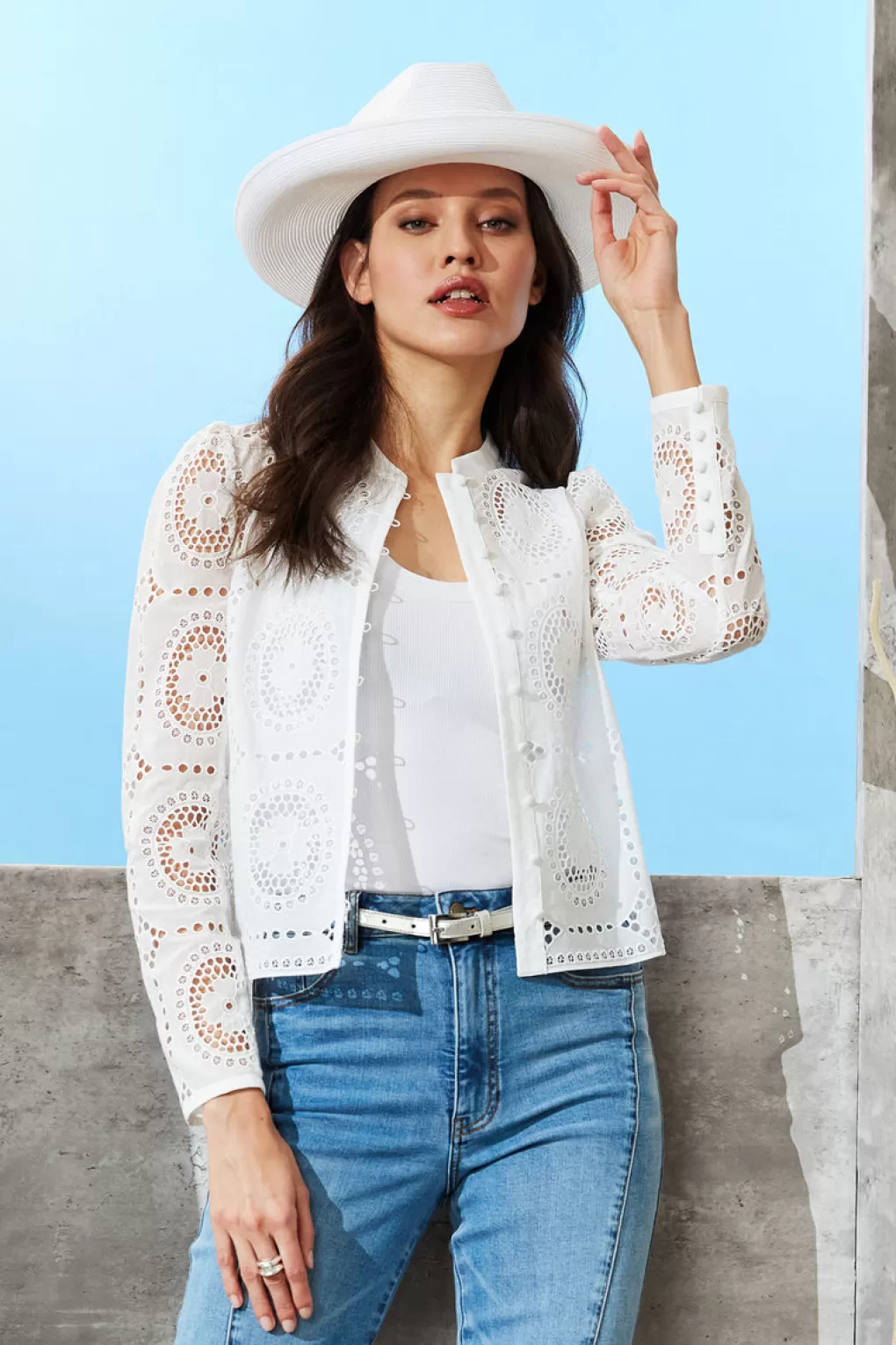 Best Sale Elie Tahari Lace Button Shirt PEARL