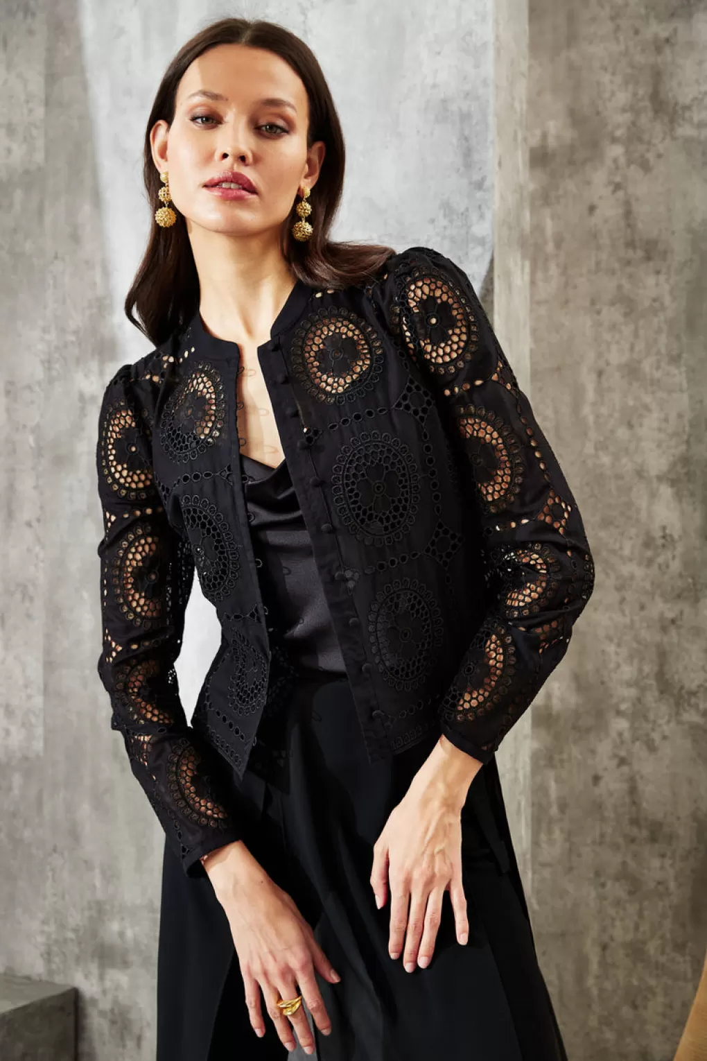 Clearance Elie Tahari Lace Button Shirt BLACK