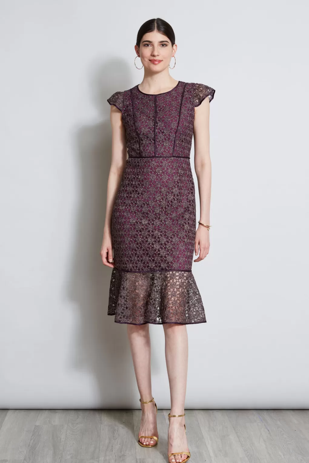 Online Elie Tahari Lace Flutter Sleeve Dress PLUM