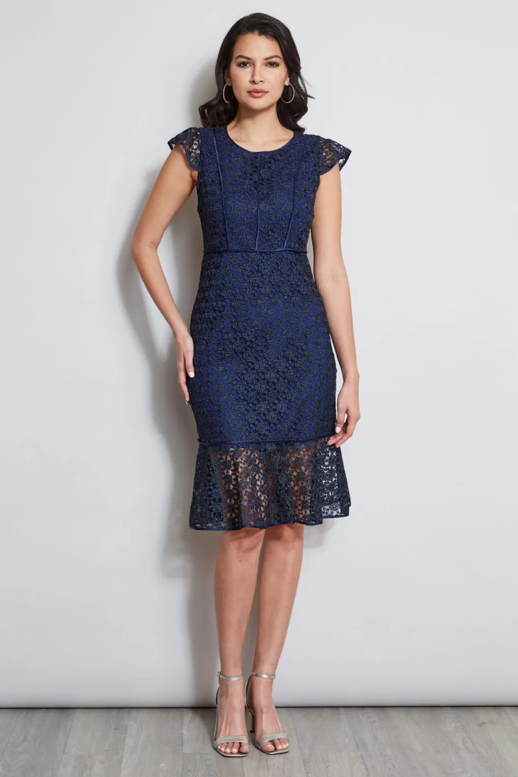 Flash Sale Elie Tahari Lace Flutter Sleeve Dress TWILIGHT