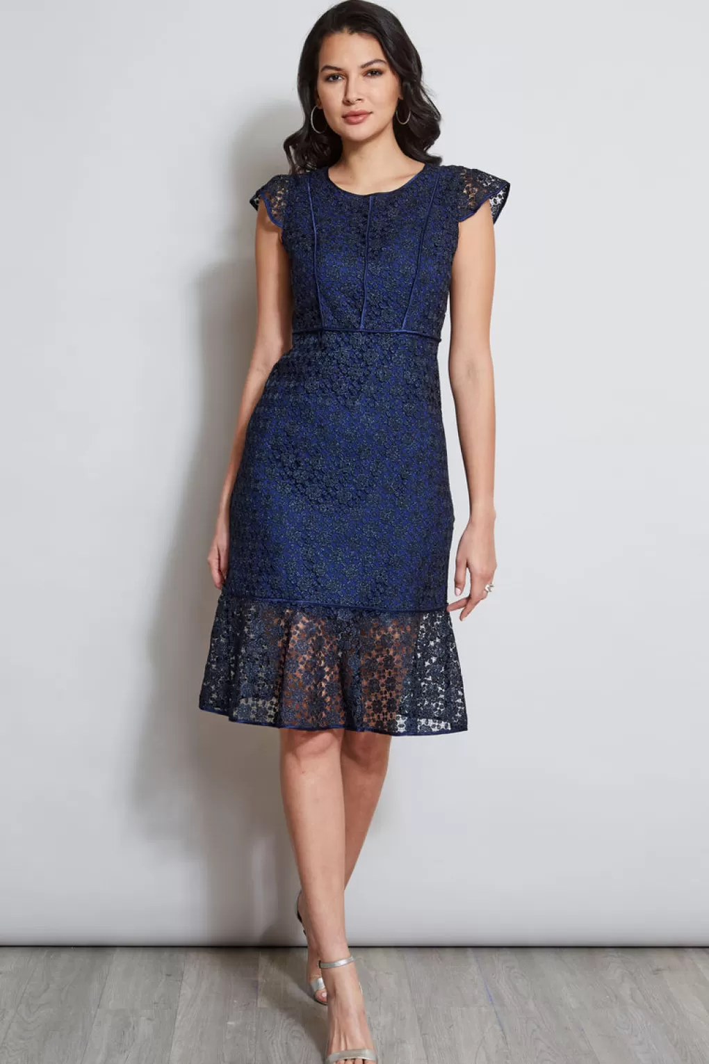 Flash Sale Elie Tahari Lace Flutter Sleeve Dress TWILIGHT