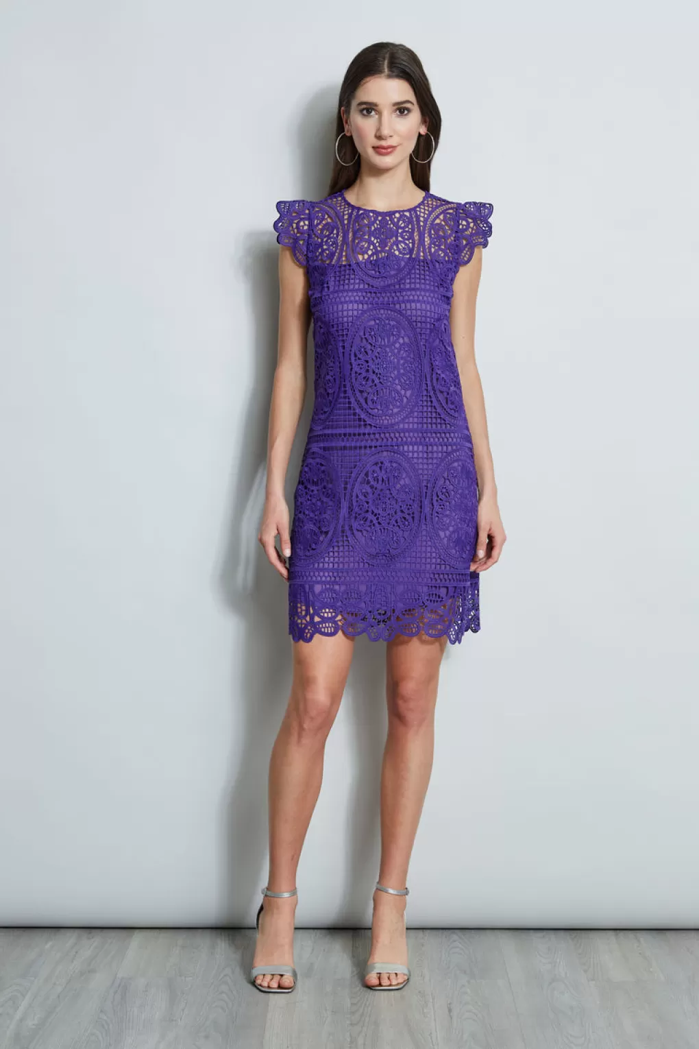 Hot Elie Tahari Lace Flutter Sleeve Dress PLUM