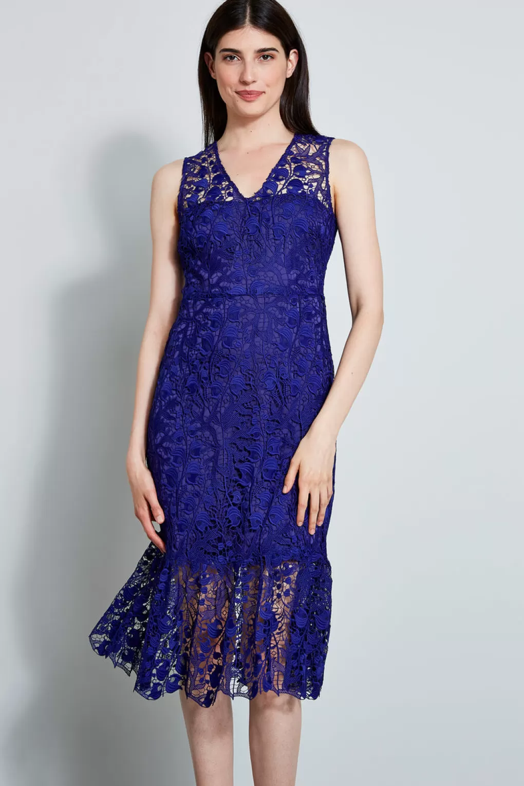 Sale Elie Tahari Lace Midi Dress POLARIS