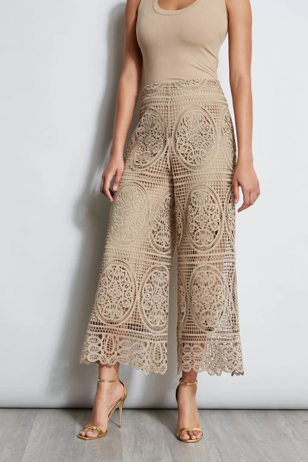 Shop Elie Tahari Lace Palazzo Pant SANDCASTLE