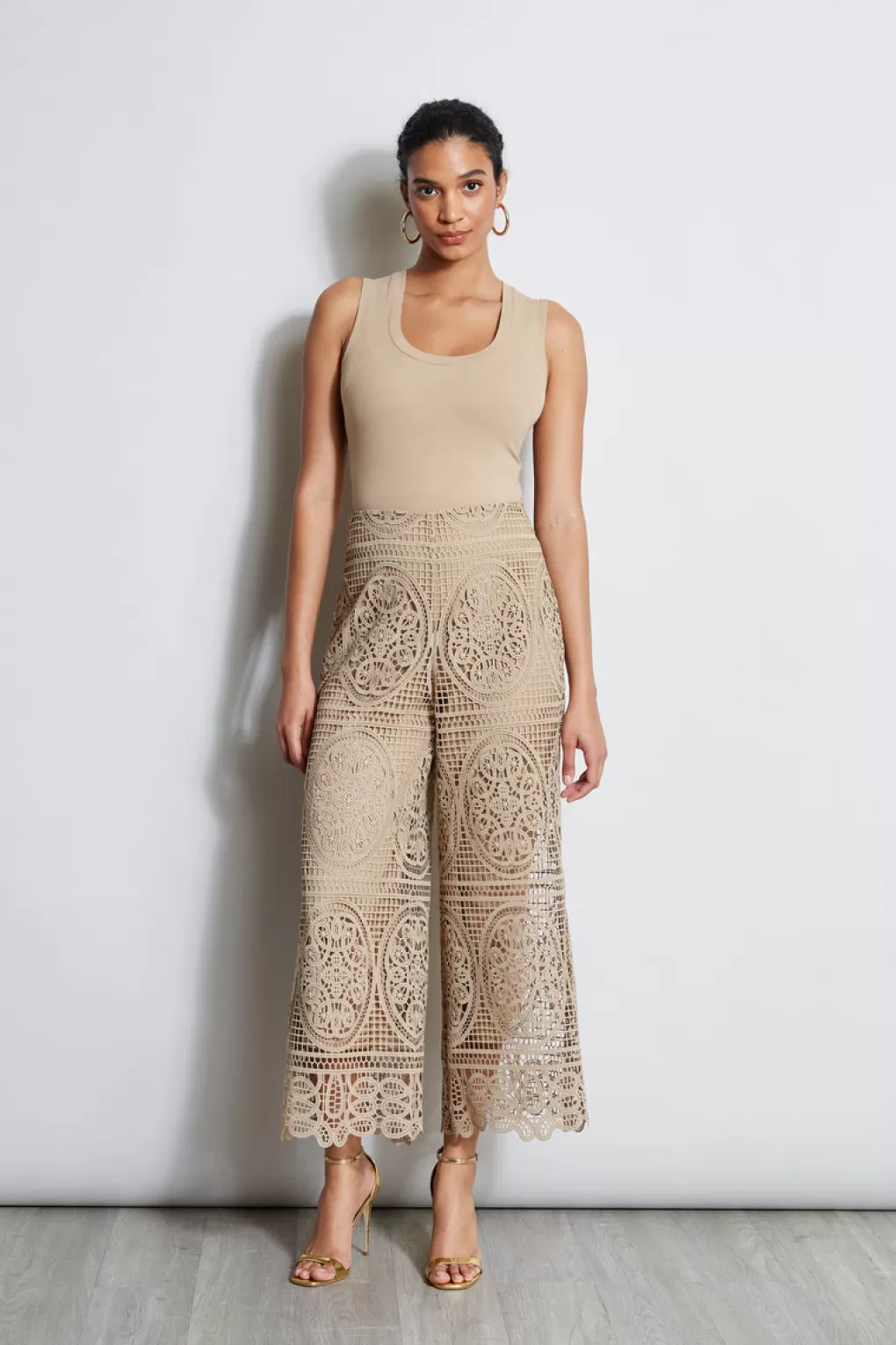 Shop Elie Tahari Lace Palazzo Pant SANDCASTLE