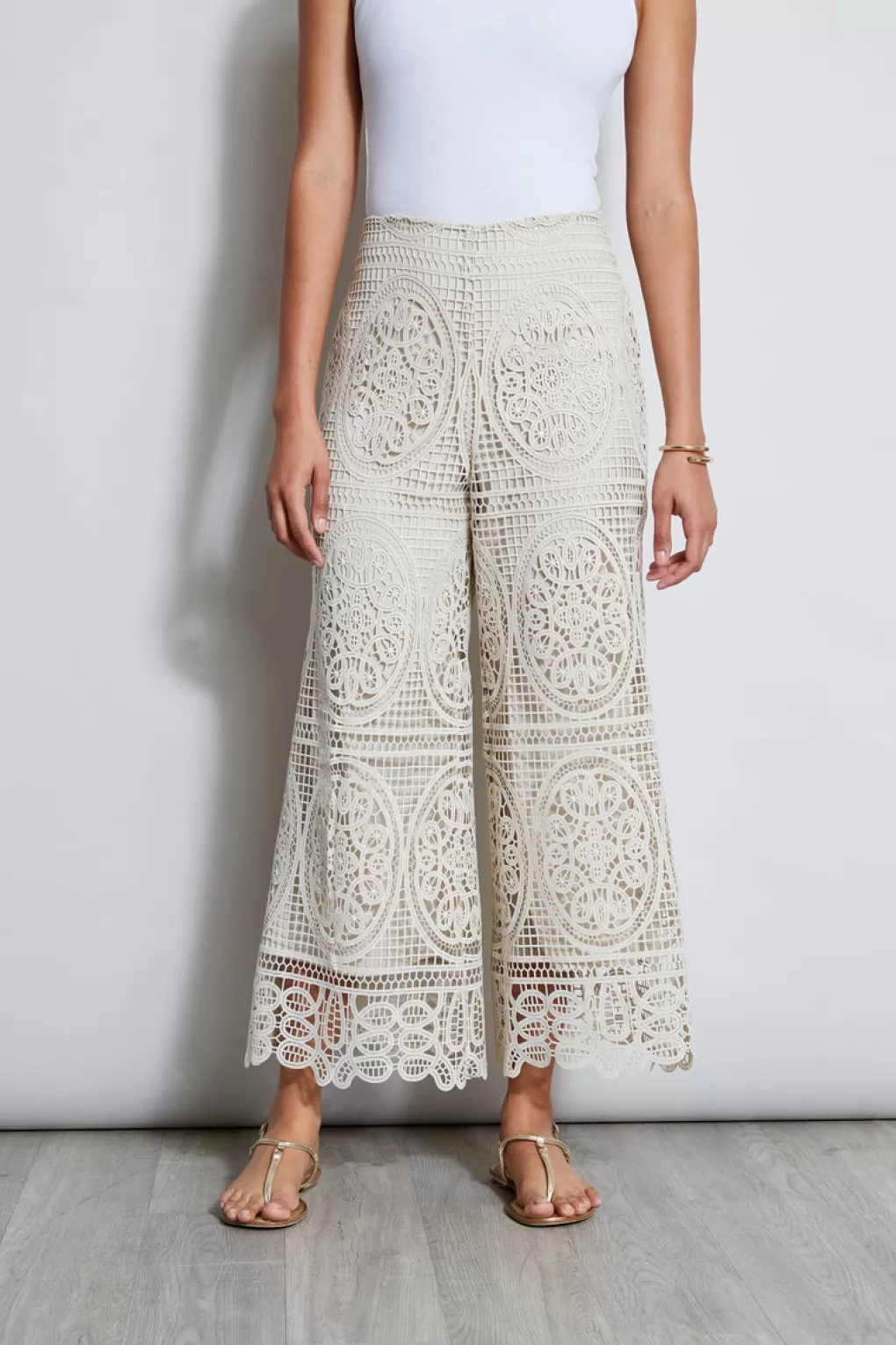 Best Sale Elie Tahari Lace Palazzo Pant FLOUR