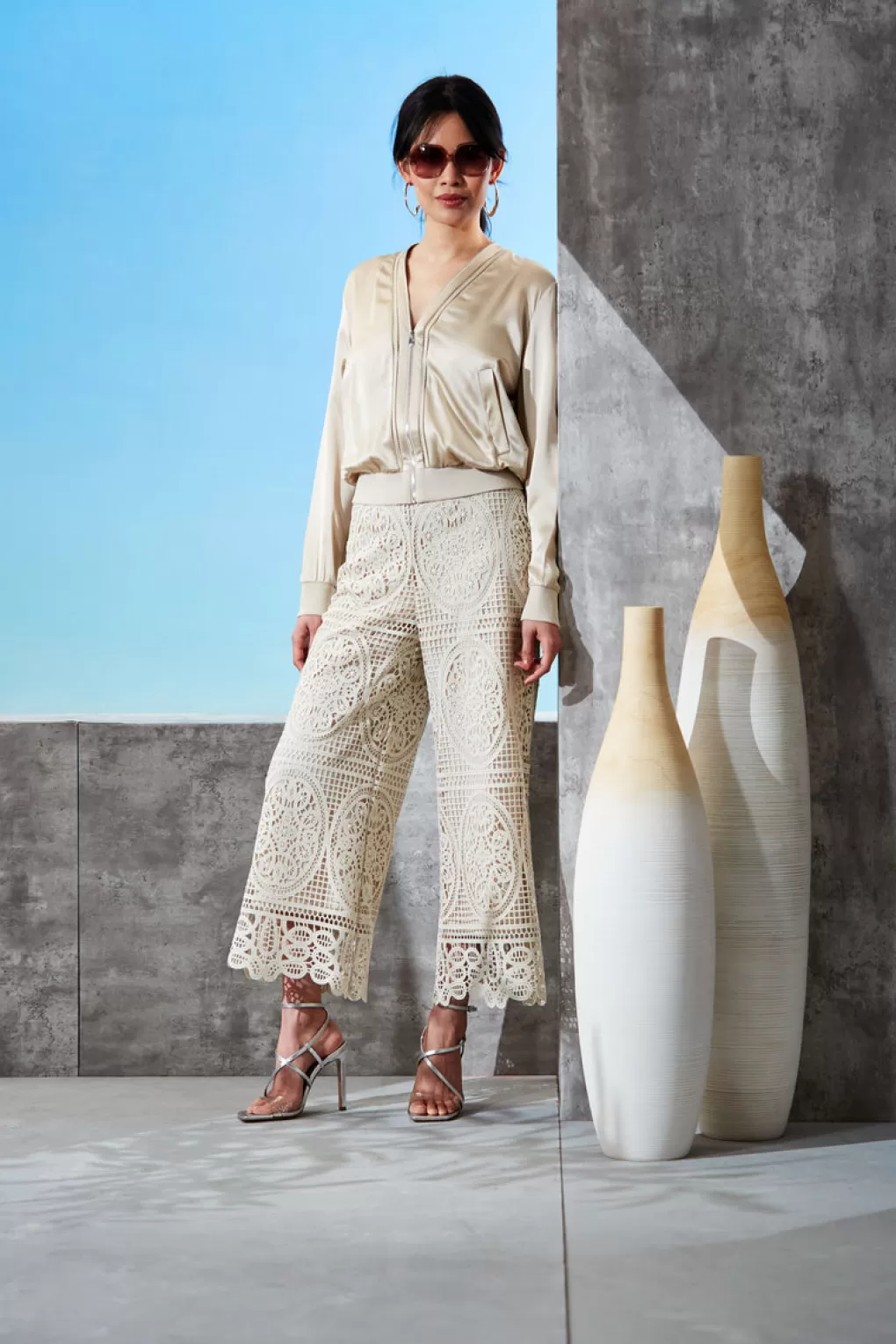 Best Sale Elie Tahari Lace Palazzo Pant FLOUR