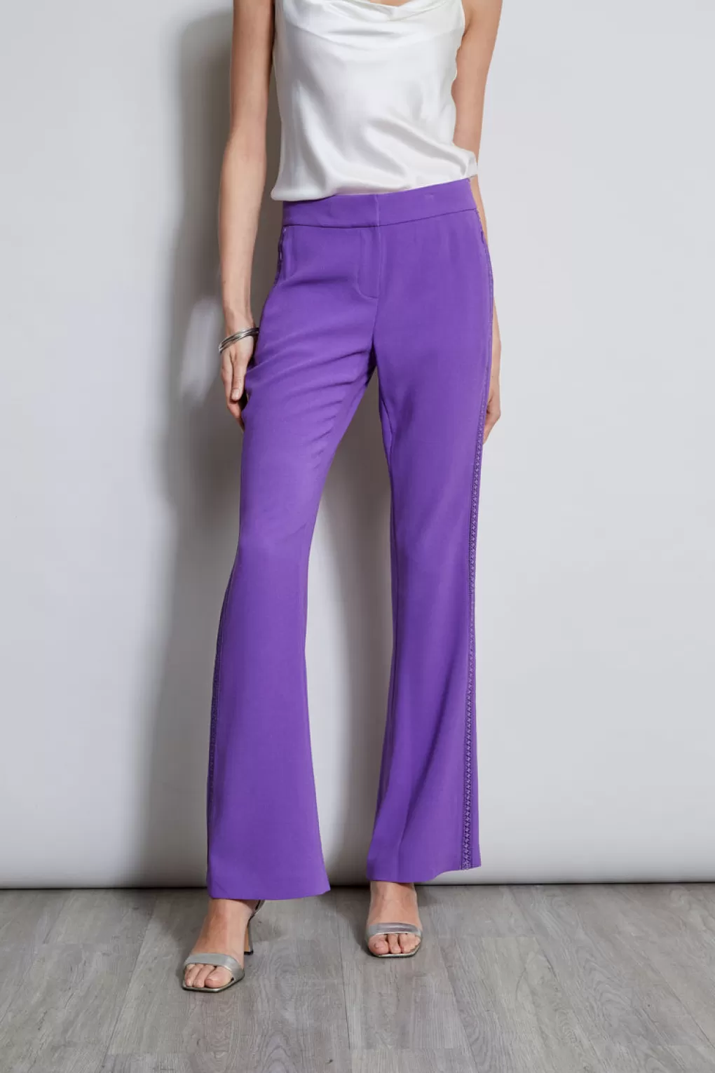 Online Elie Tahari Lace Trim Fit & Flare Pant VIOLET