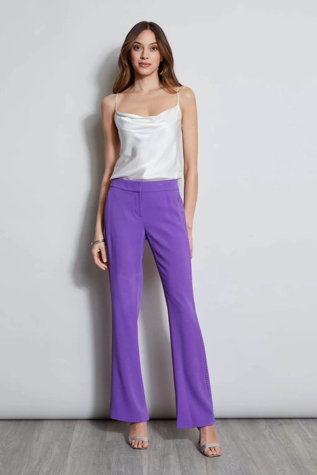 Online Elie Tahari Lace Trim Fit & Flare Pant VIOLET