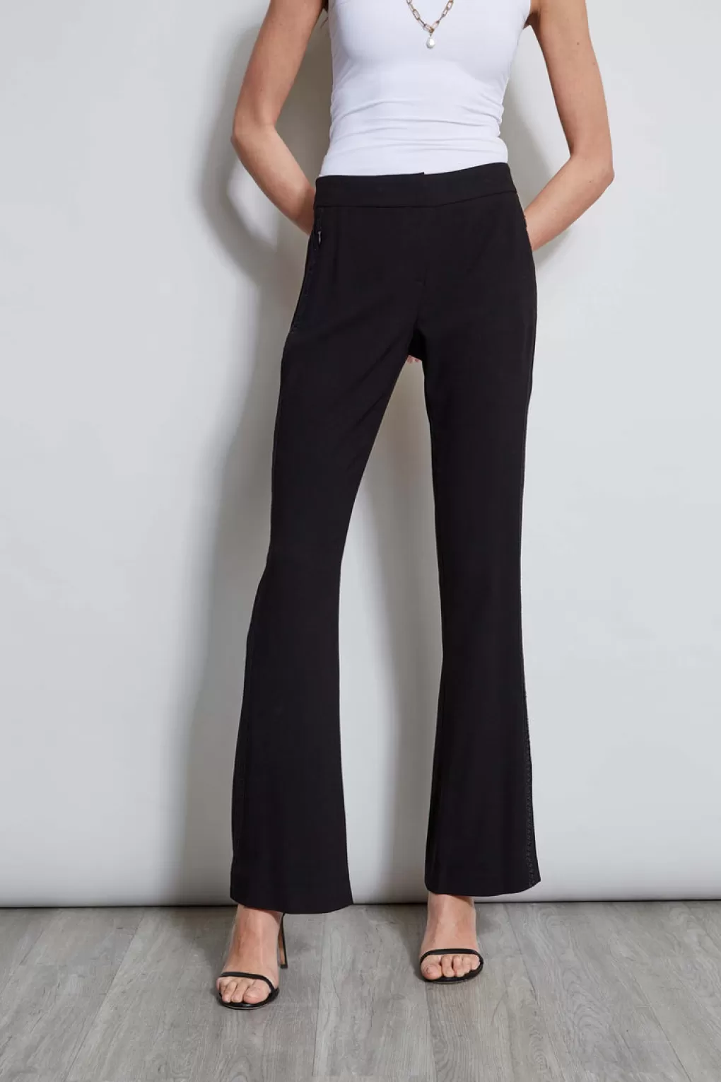 Hot Elie Tahari Lace Trim Fit & Flare Pant BLACK