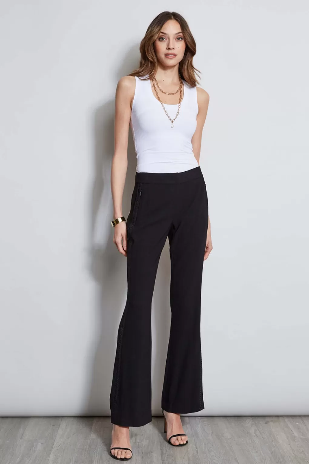 Hot Elie Tahari Lace Trim Fit & Flare Pant BLACK