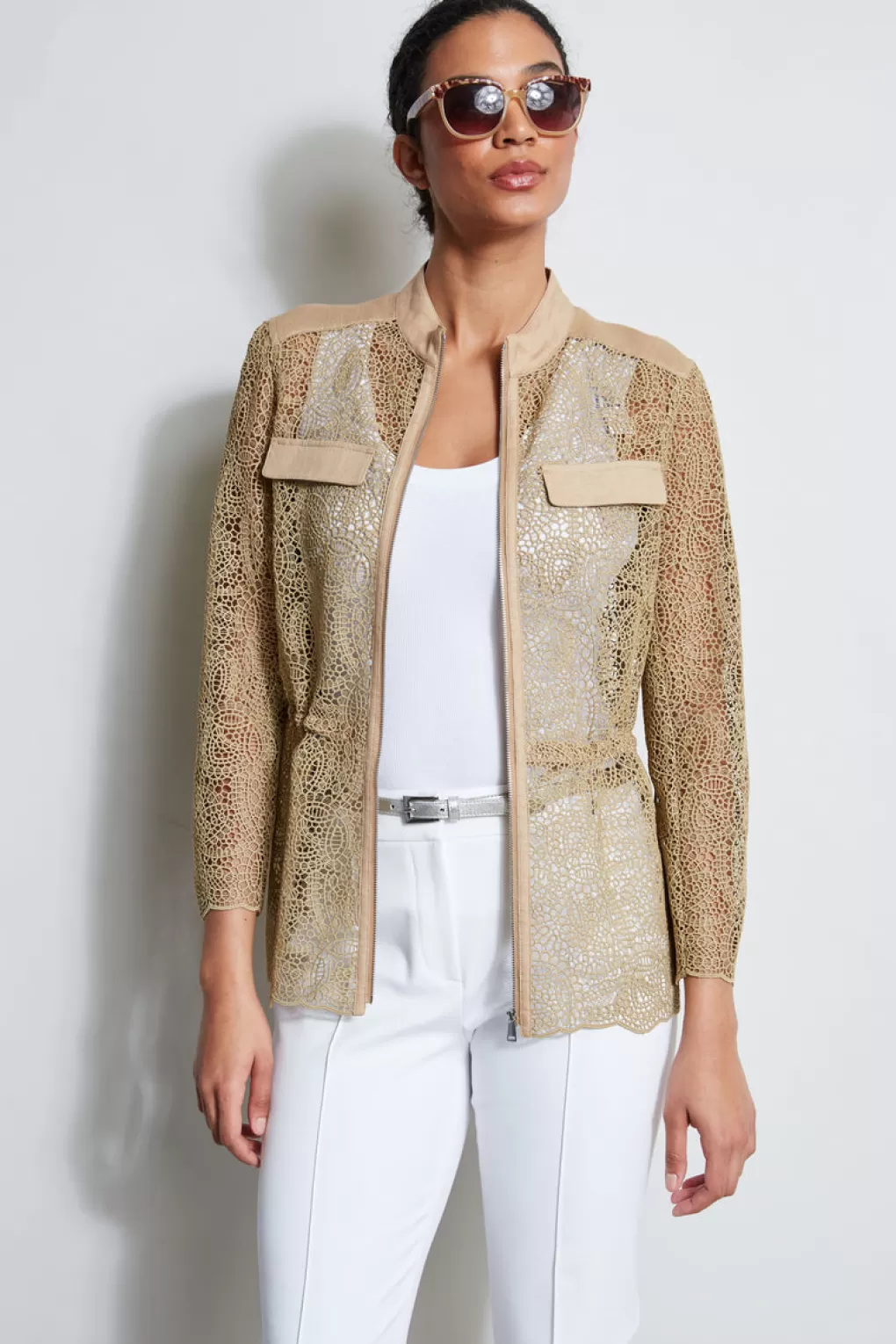 Cheap Elie Tahari Lace Utility Jacket SANDCASTLE