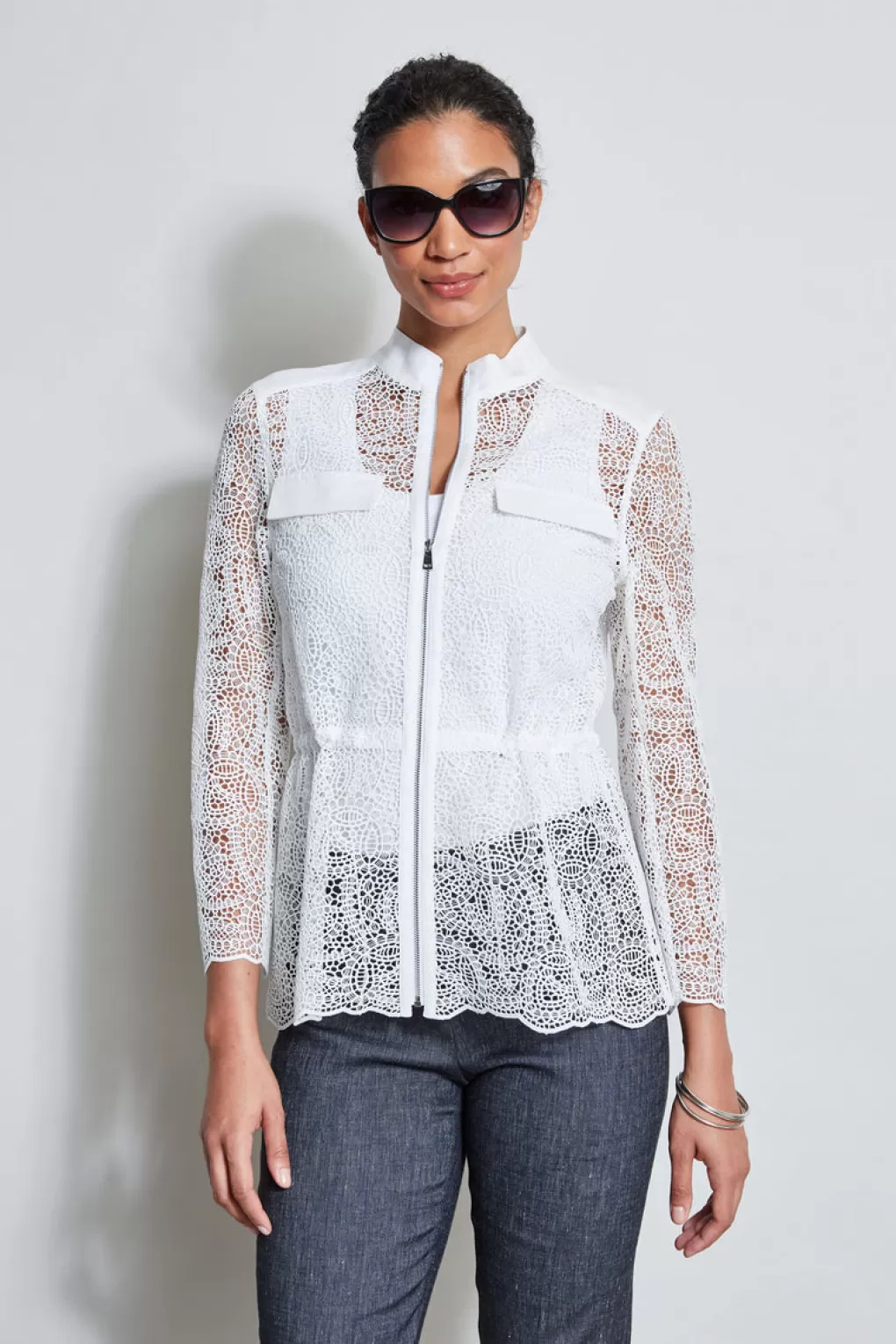 New Elie Tahari Lace Utility Jacket WHITE