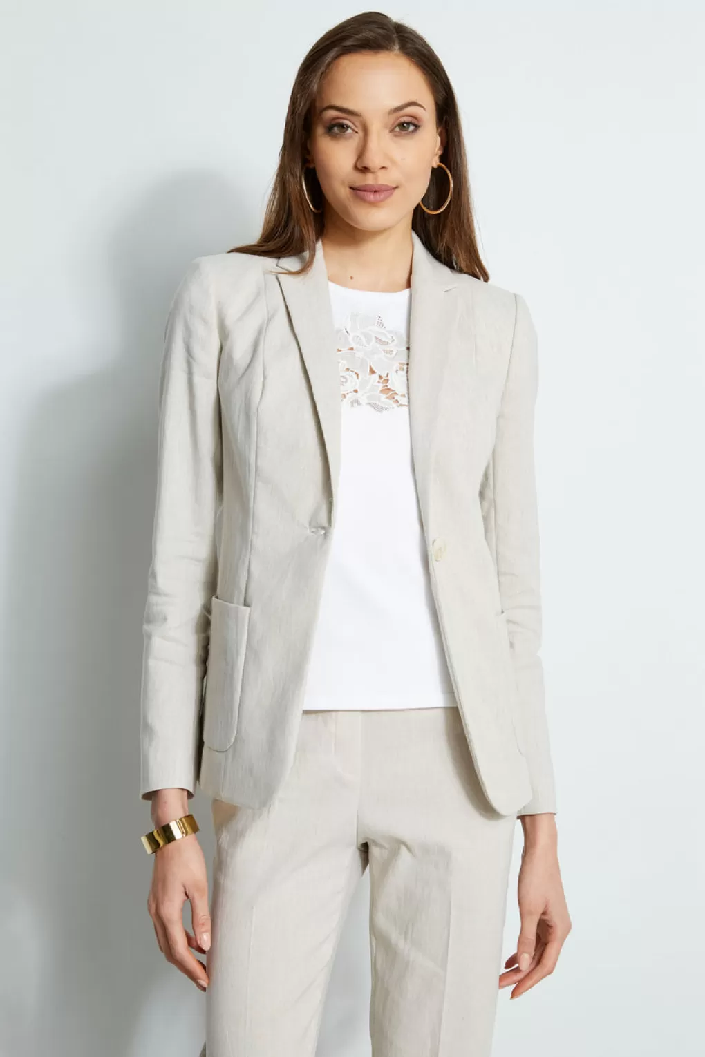 Discount Elie Tahari Linen Blazer PUTTY MELANGE